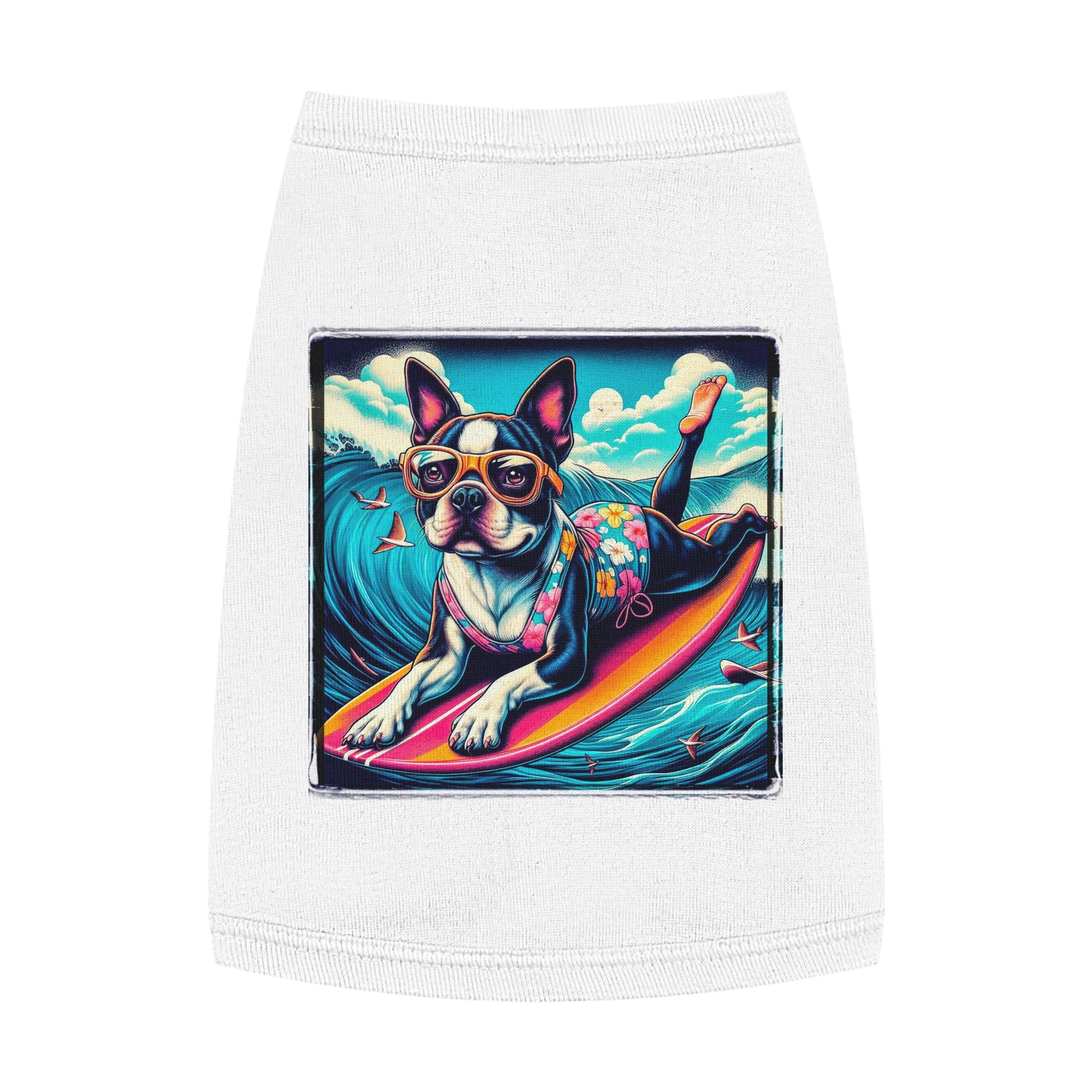 Pet Tank Top Boston Terrier Girl Dog Surfing Pets Printify   