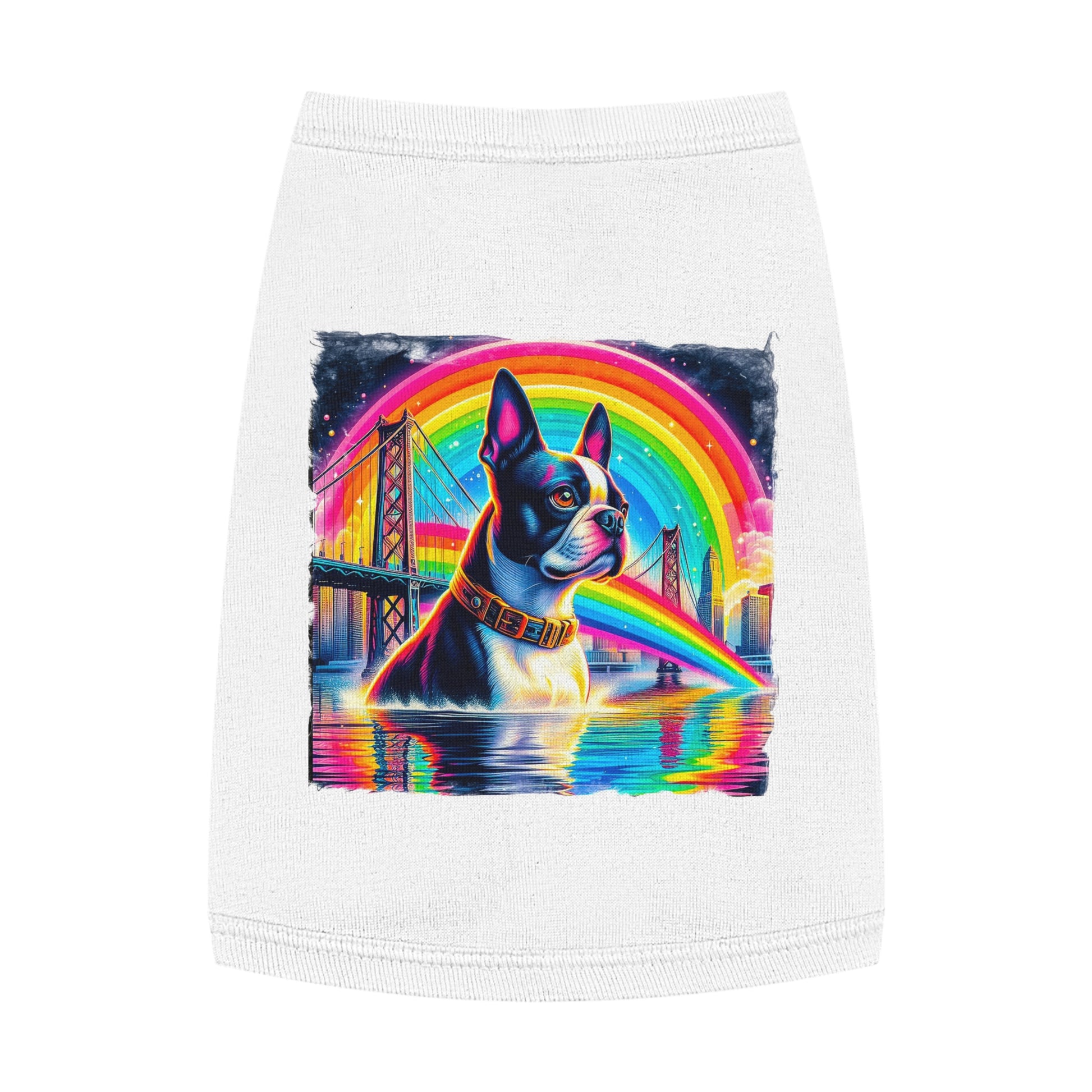 Pet Tank Top Boston Terrier Rainbow Bridge Dog In Water Pets Printify   