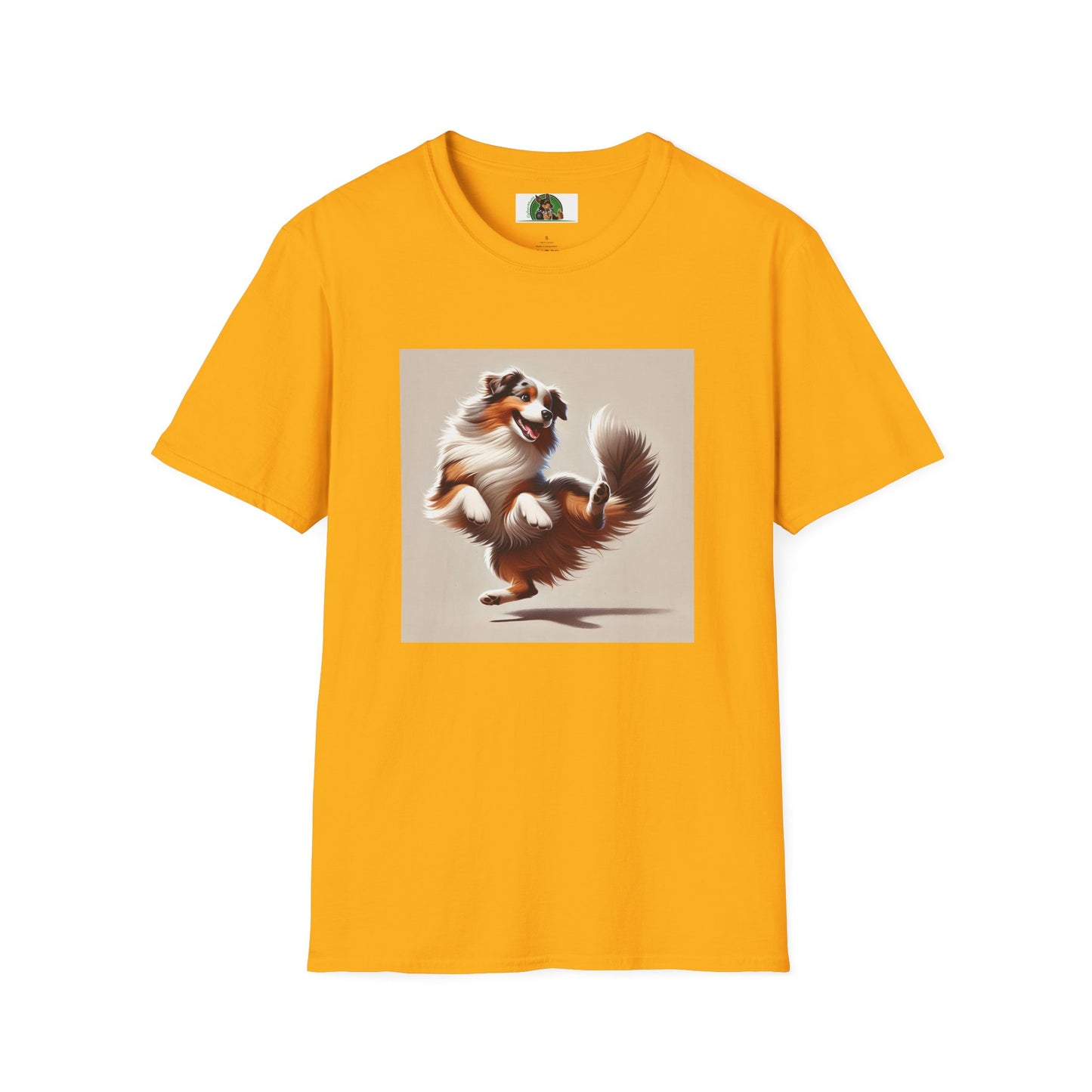 Dog Lover T-Shirt - Dancing Dog Australian Shepherd T-Shirt Printify S Gold