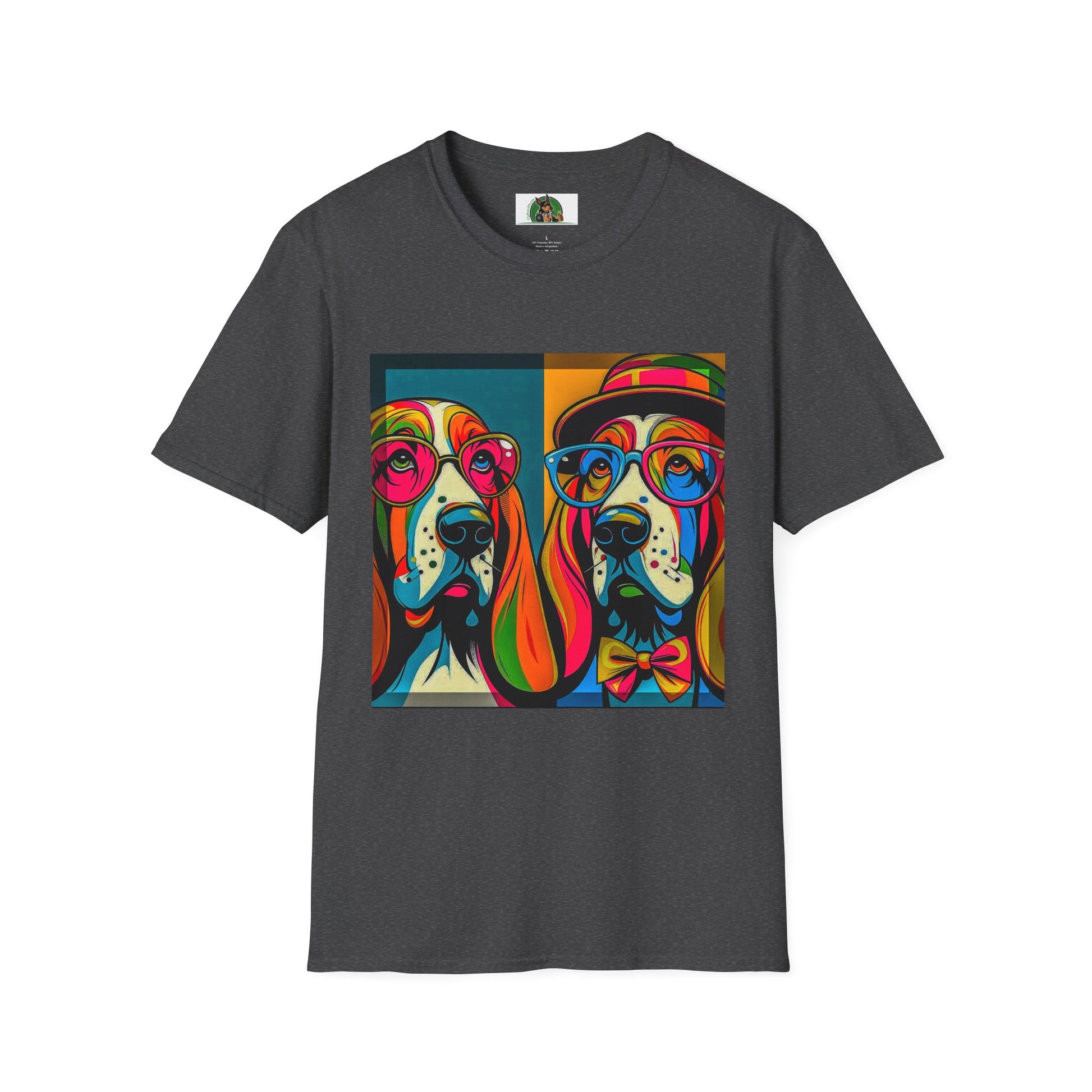 Basset Hound Couple Pop Art Pic T-Shirt Printify XS Dark Heather