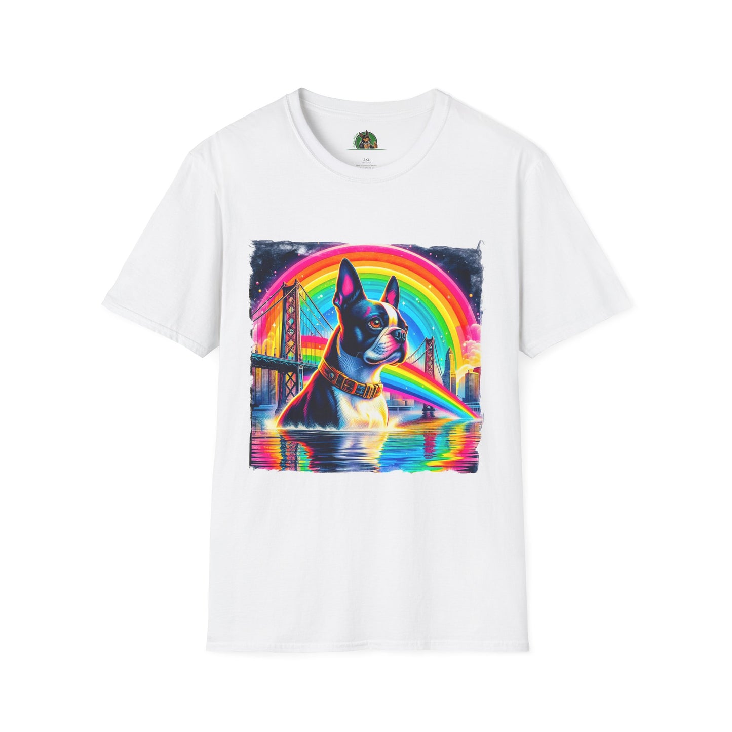 Boston Terrier Rainbow Bridge Dog At Beach T-Shirt Printify XS White 