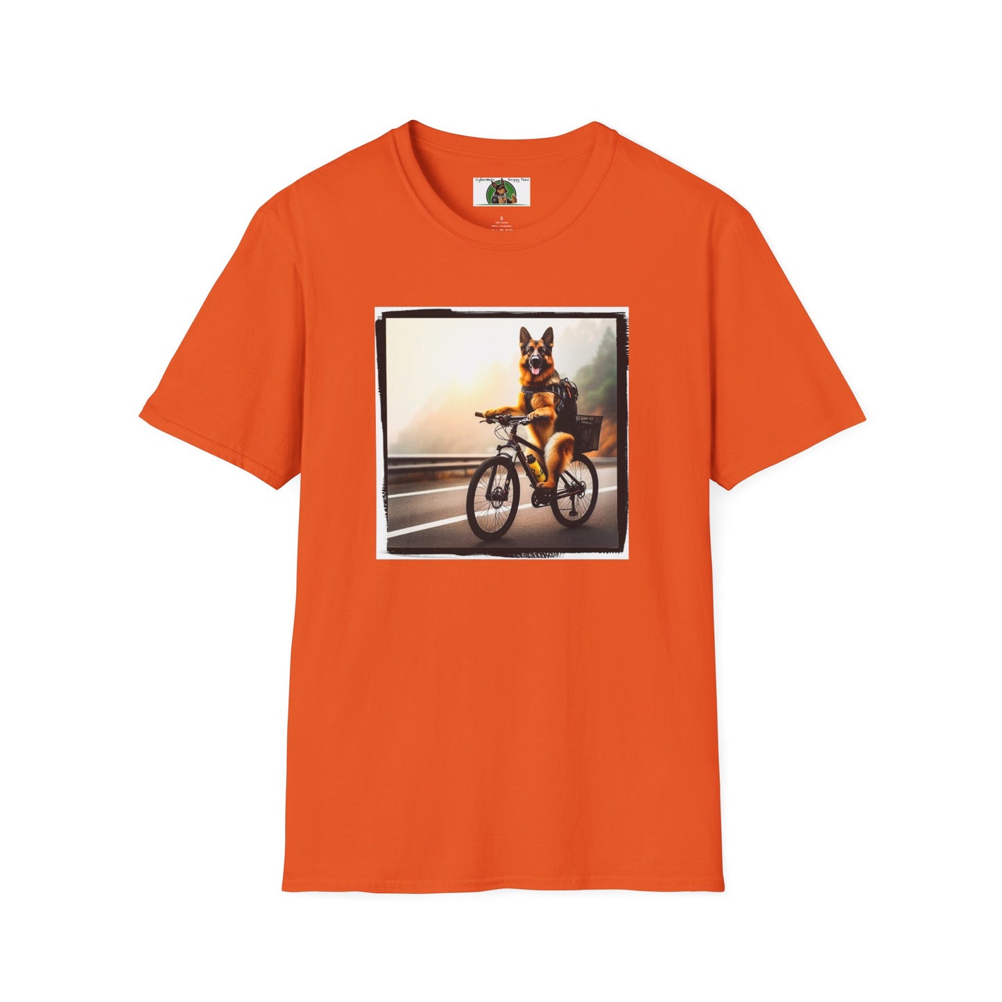 Road Bike German Shepherd Unisex Softstyle T-Shirt T-Shirt Printify S Orange