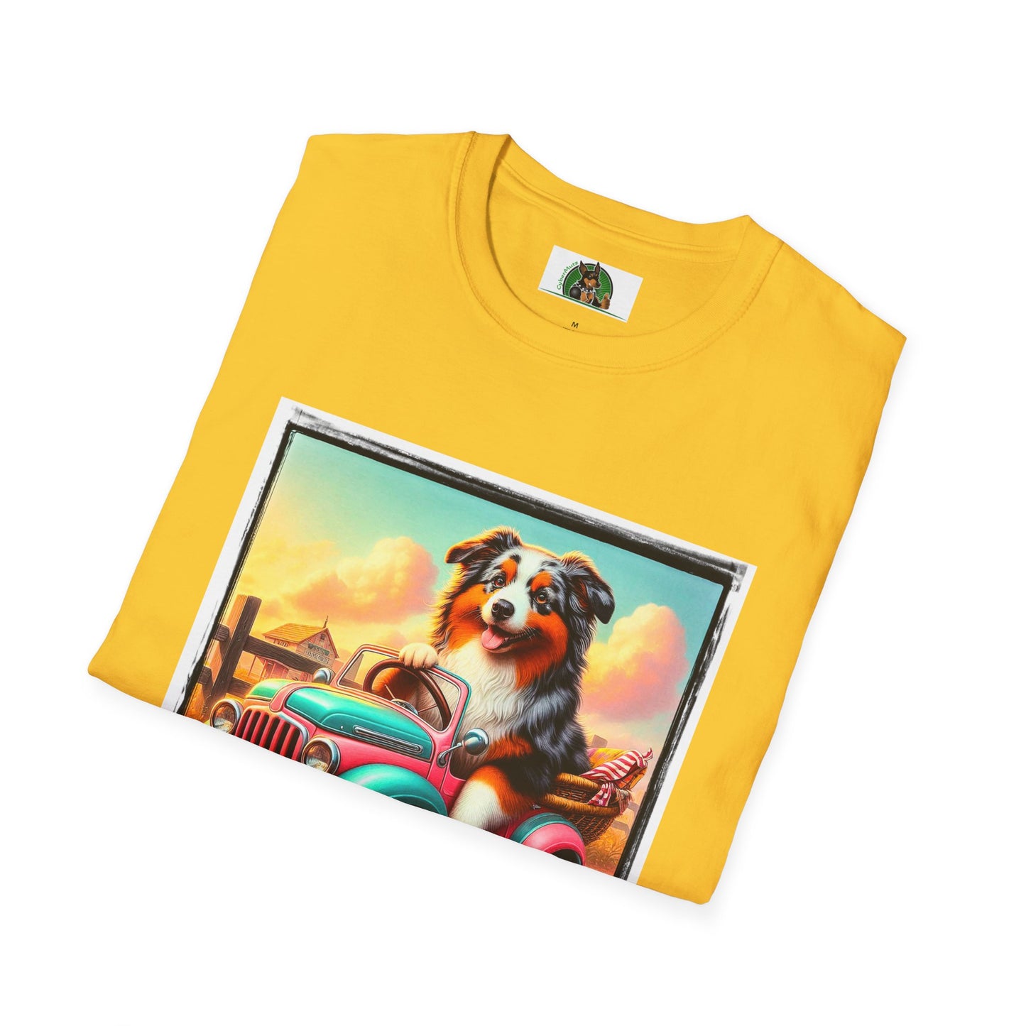 Wacky Australian Shepherd Dog In Mini Truck T-Shirt Printify   