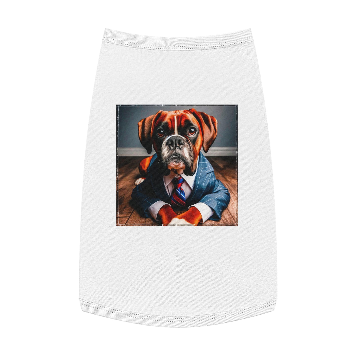 Pet Tank Top Boxer Dog Wearing Suit Pets Printify L White 