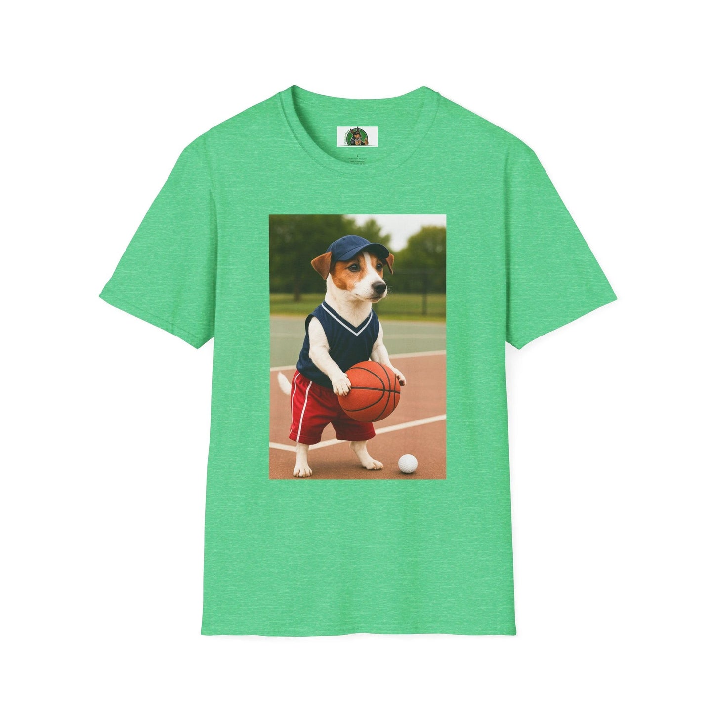 Jack Russell Basketball T-Shirt — Sports Dog Tee for Dog Lovers T-Shirt Printify Heather Irish Green S