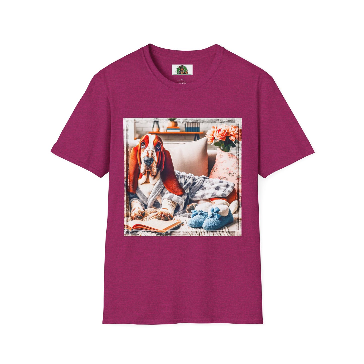Basset Hound In PJ's Reading T-Shirt Printify S Antique Heliconia