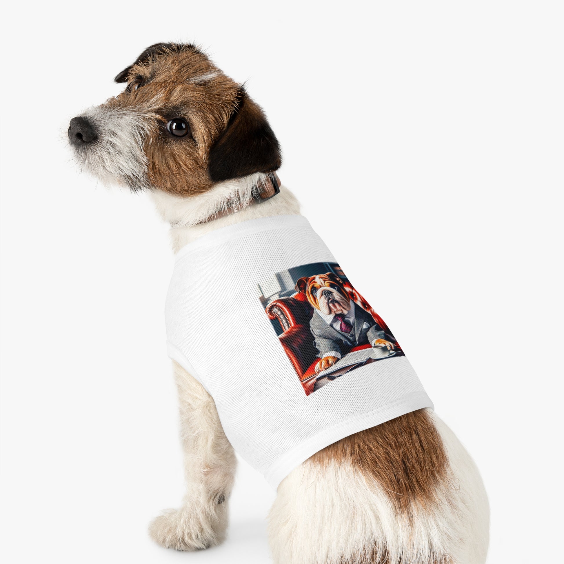 Pet Tank Top Bulldog sitting business man t shirt Pets Printify