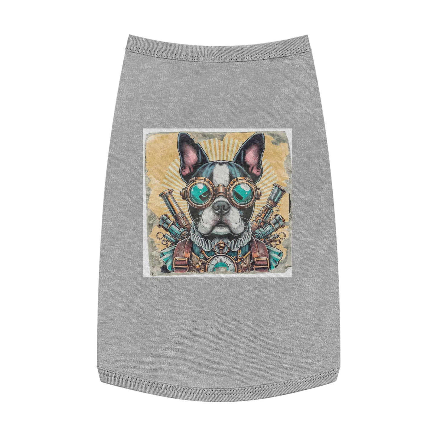 Pet Tank Top Boston Terrier In Steampunk Clothes Pets Printify L Heather 