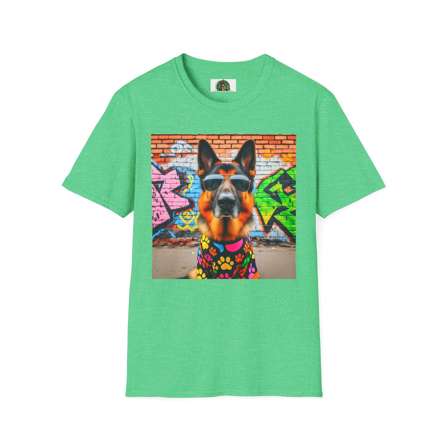 German Shepherd graffiti wall T-Shirt Printify Heather Irish Green S