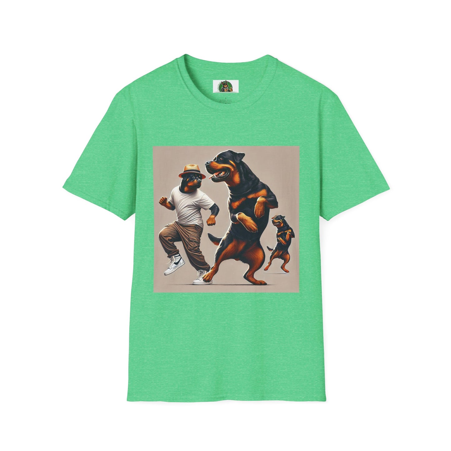 Dancing Rottweiler T-Shirt for Dog Lovers T-Shirt Printify S Heather Irish Green