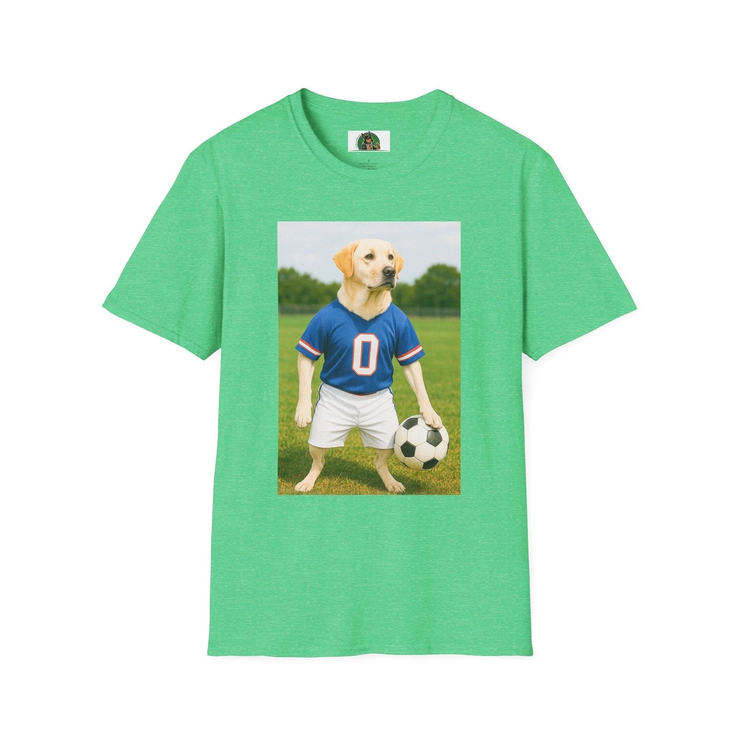 Labrador Retriever Soccer T-Shirt — Dog Lover Sports Tee T-Shirt Printify Heather Irish Green S