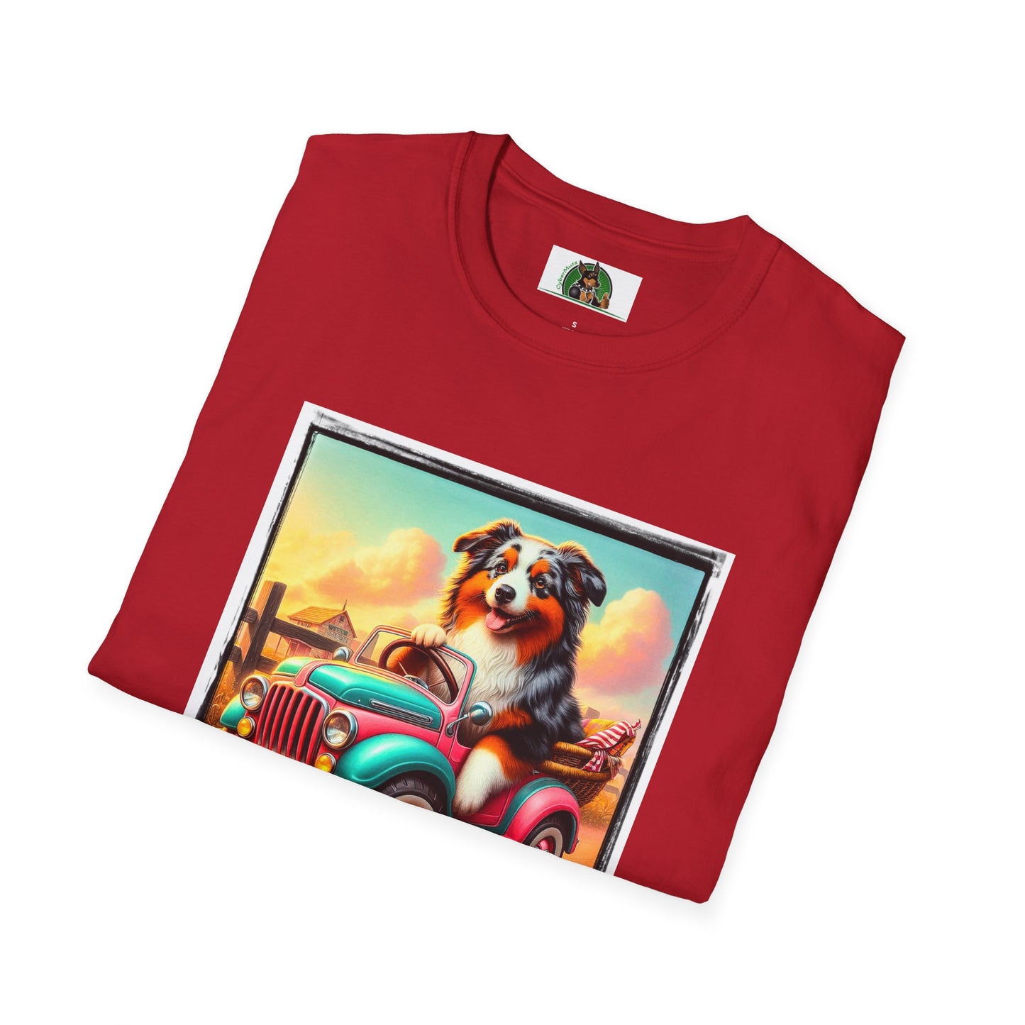 Wacky Australian Shepherd Dog In Mini Truck T-Shirt Printify   