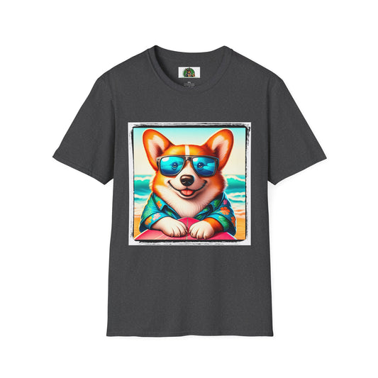 Pembroke Welsh Corgi fun at the beach T-Shirt Printify XS Dark Heather