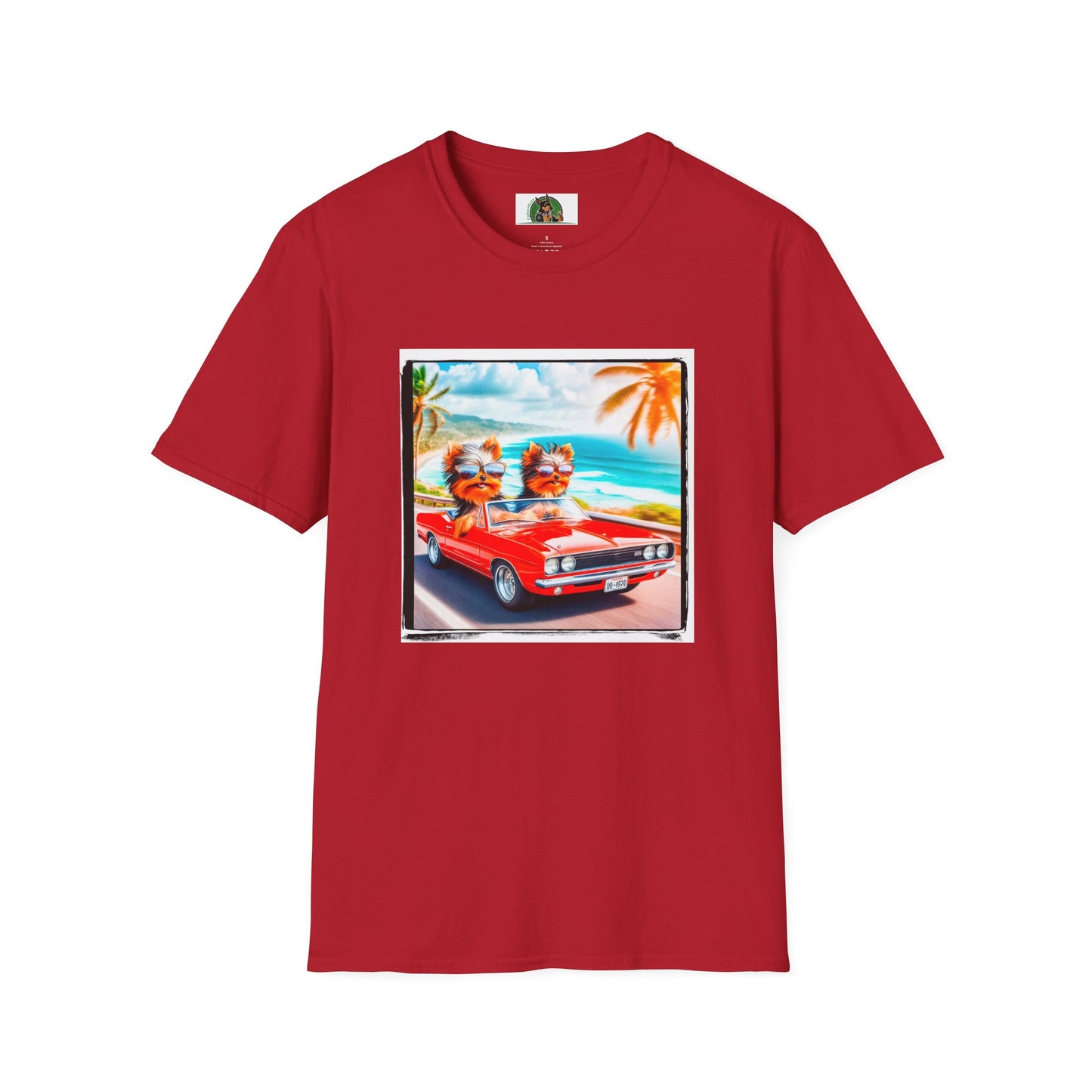 Yorkie beach cruising shirt T-Shirt Printify S Cherry Red