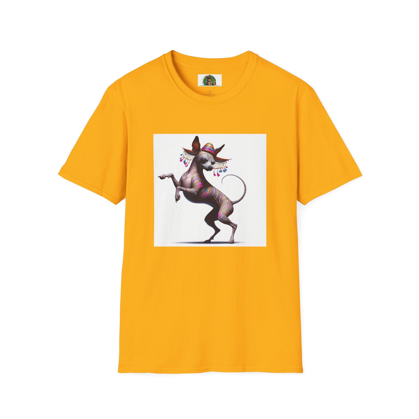 Mexican Hairless Dancing Dog T-Shirt T-Shirt Printify S Gold