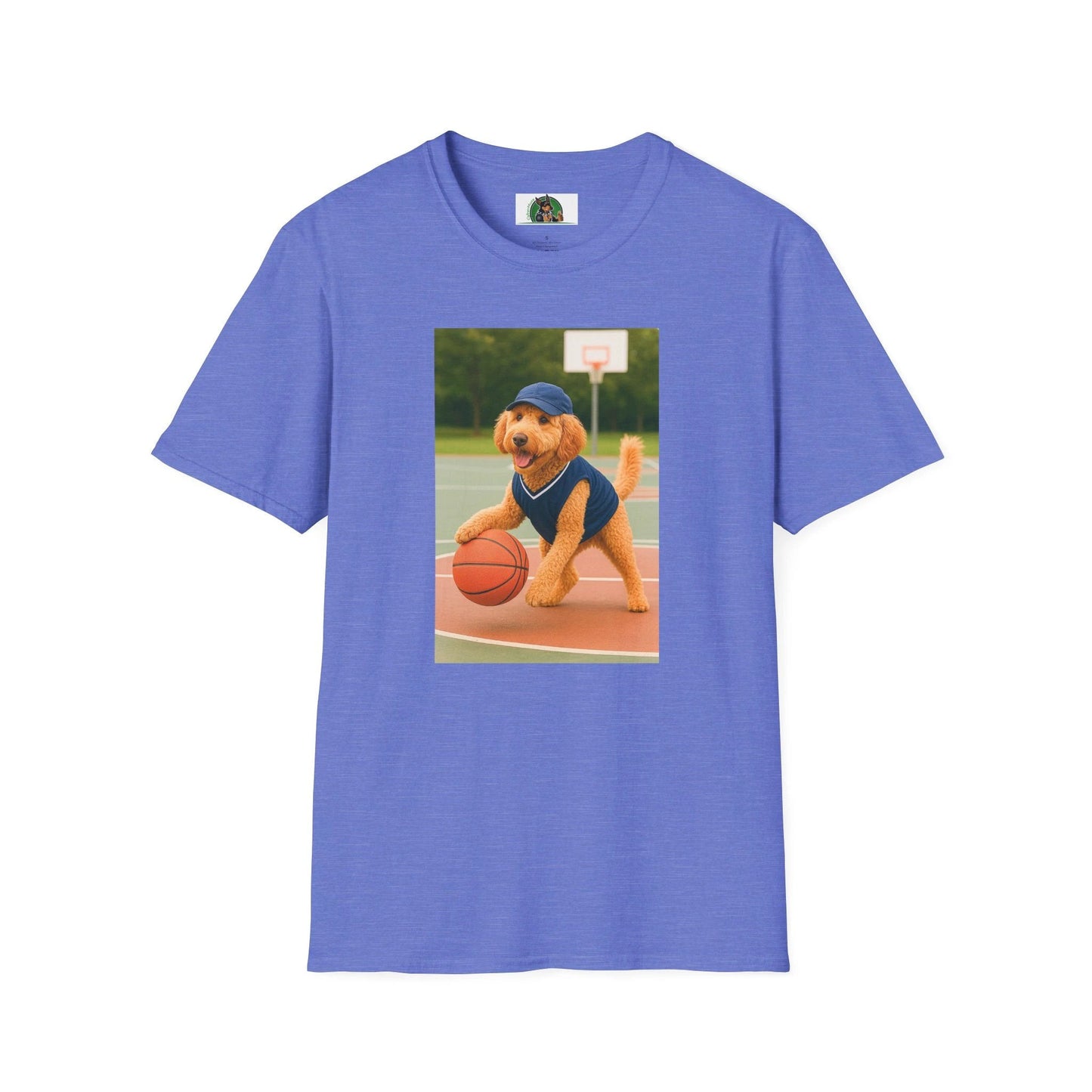 Golden Doodle Basketball T-Shirt — Sports Dog Playing Basketball Tee T-Shirt Printify Heather Royal S