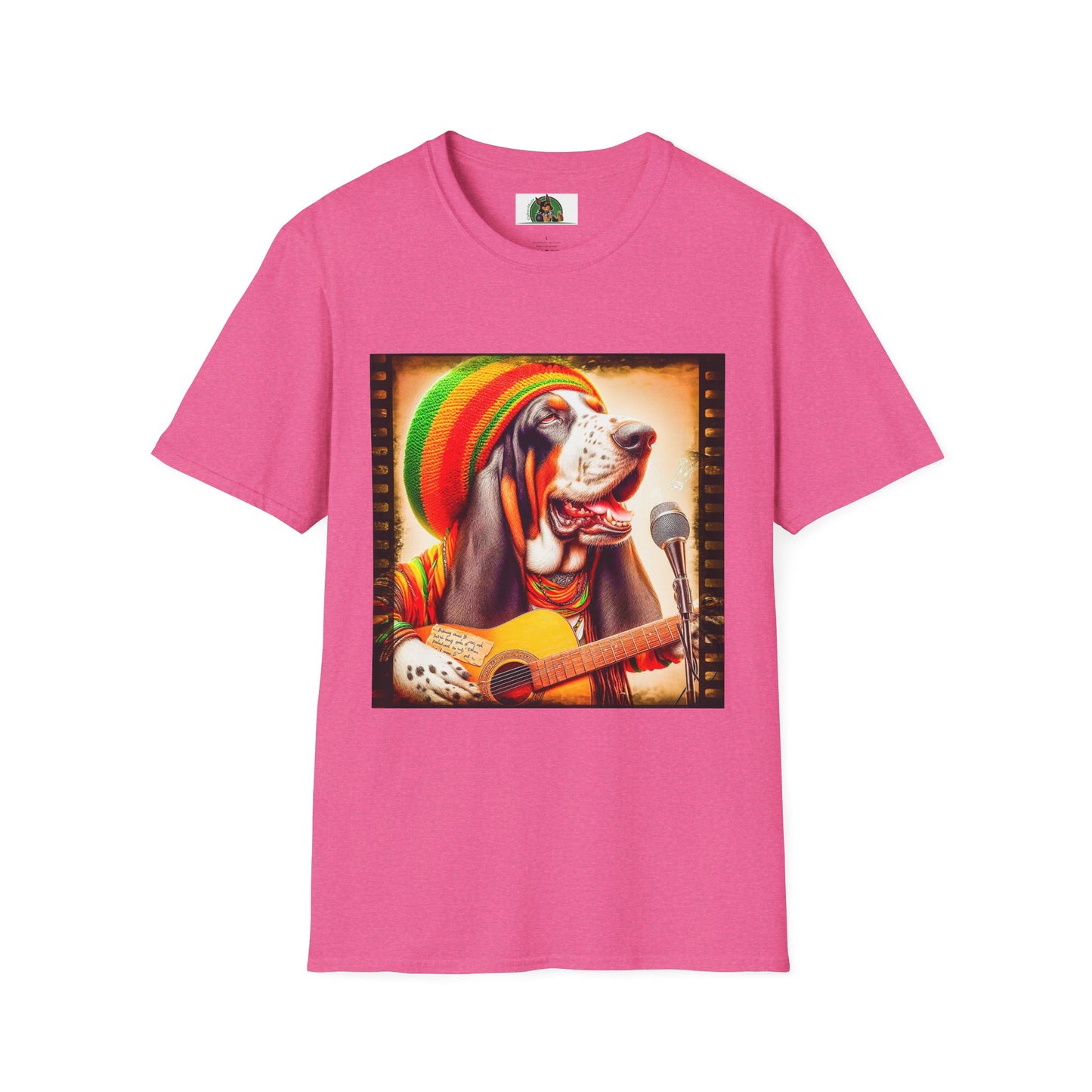 Basset Hound Playing Guitar Singing T-Shirt Printify S Heather Heliconia