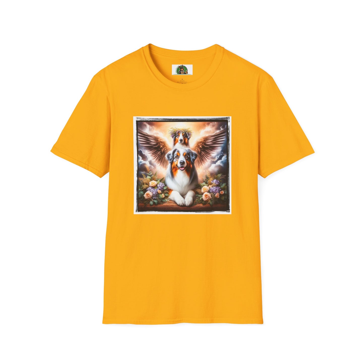 Australian Shepherd Angel Wings And Flowers T-Shirt Printify S Gold 