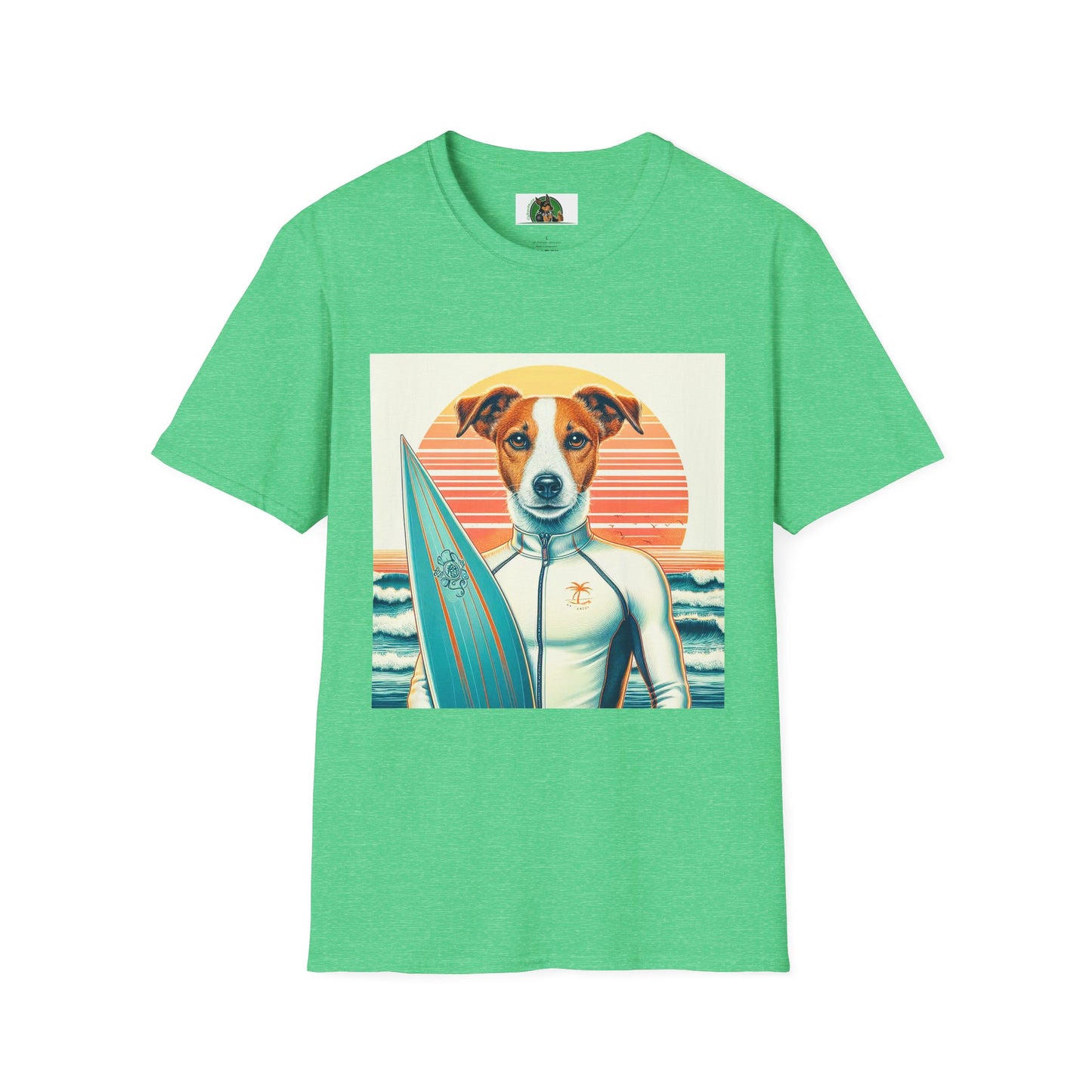Jack Russell Wet Suit Surfer T-Shirt Printify S Heather Irish Green
