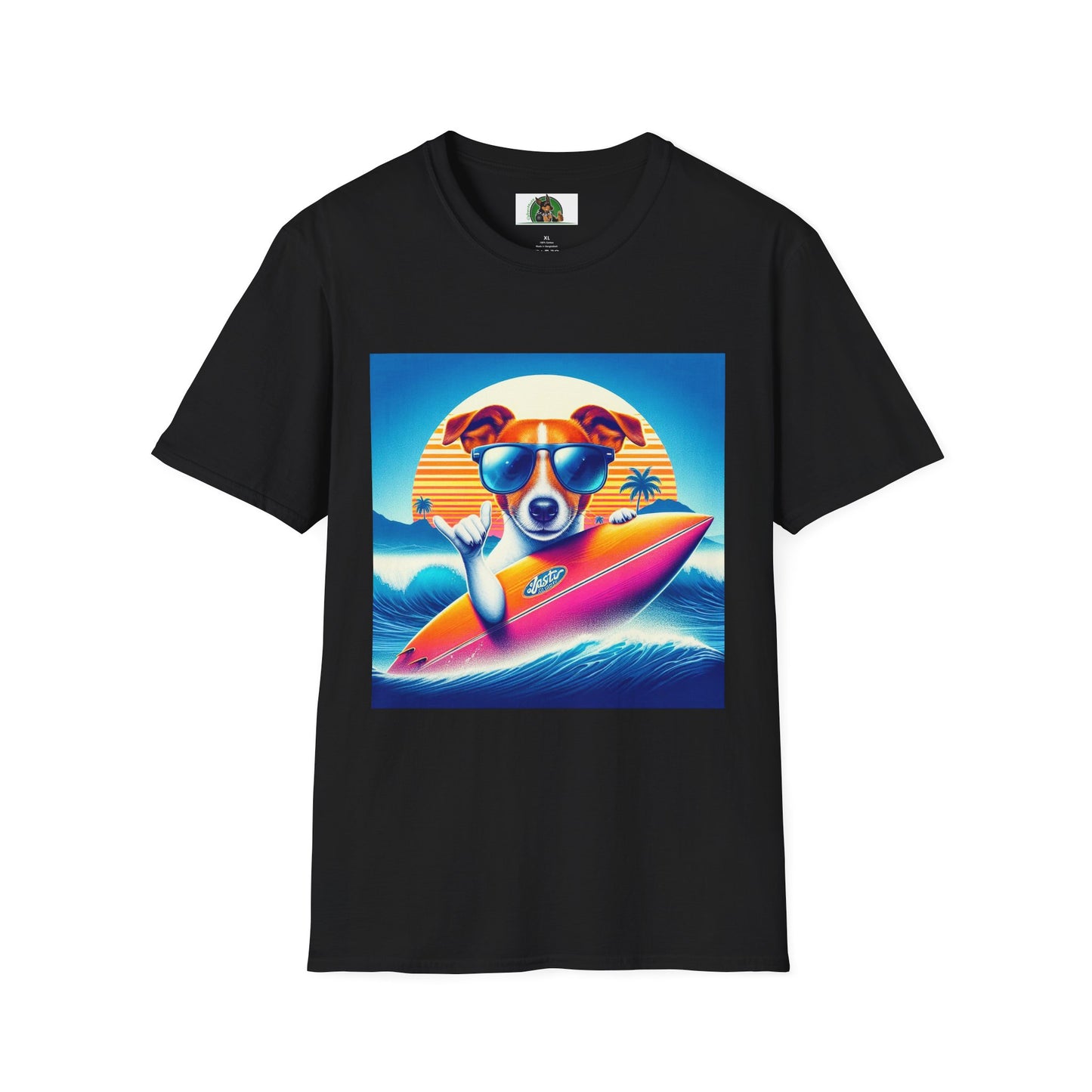 Jack Russell Surfer Dog T-Shirt Printify S Black