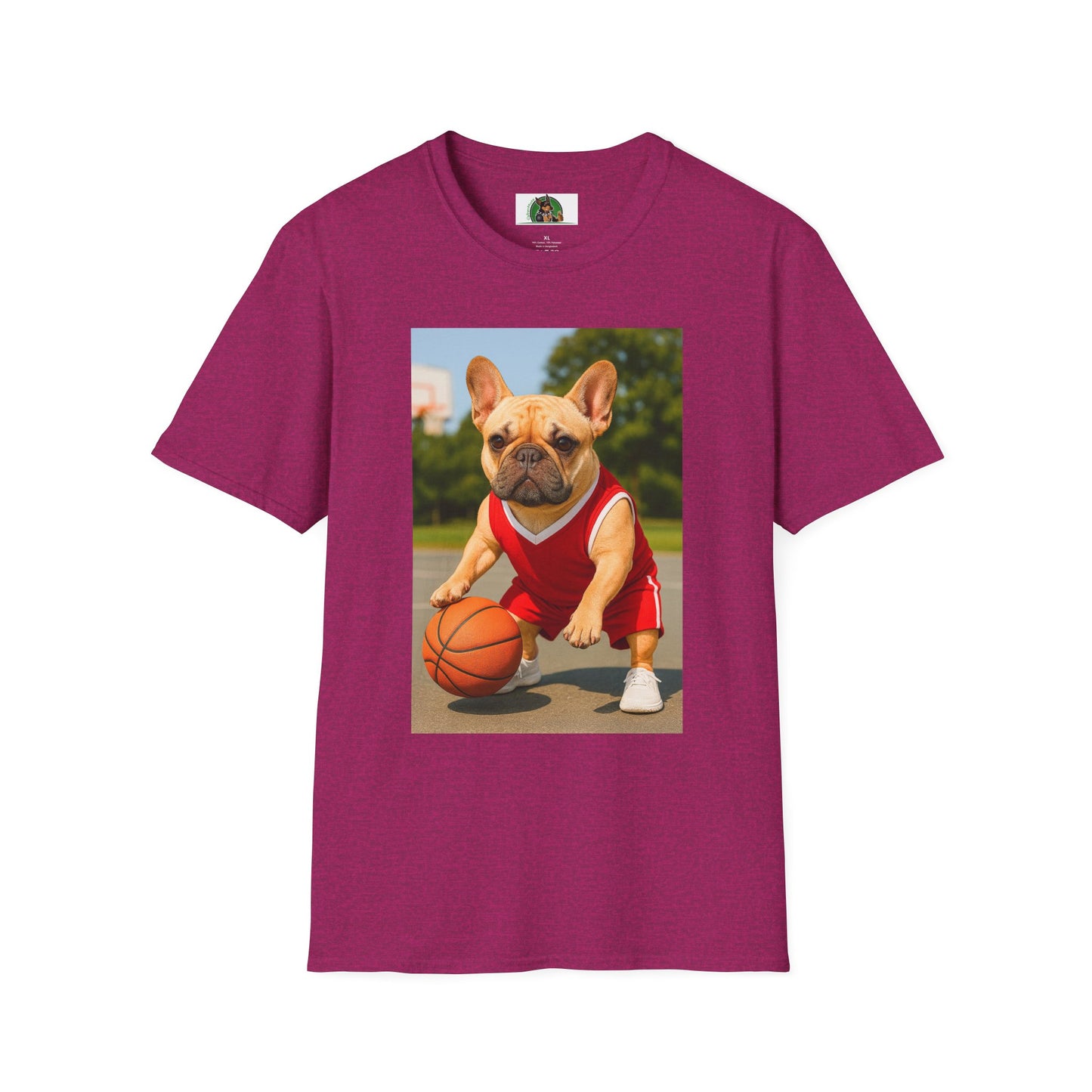 Sports Basketball French Bulldog Tee T-Shirt Printify Antique Heliconia S