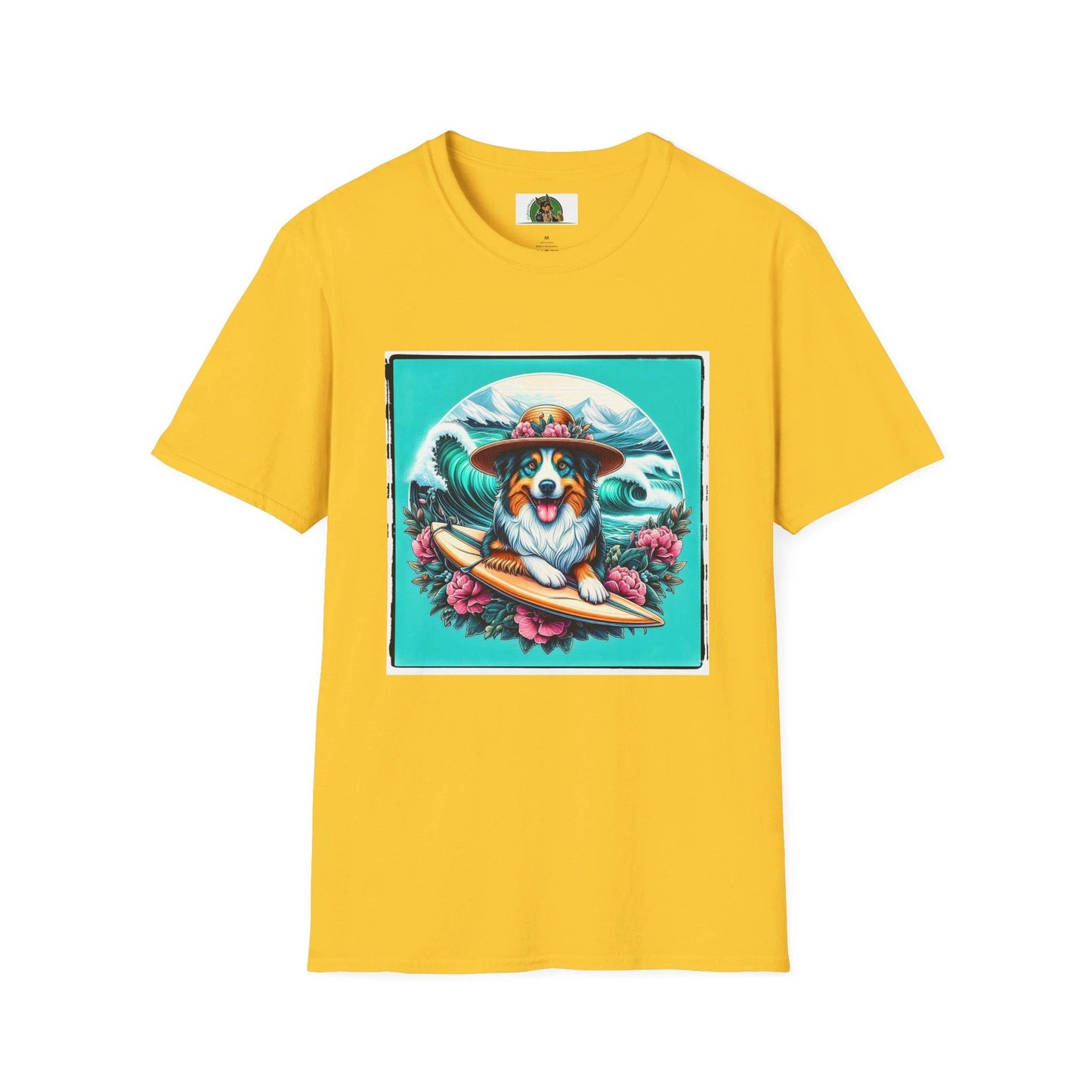Australian Shepherd Unisex Tee With Floral Hat Surfer Dog Design For Ocean Lovers T-Shirt Printify S Daisy