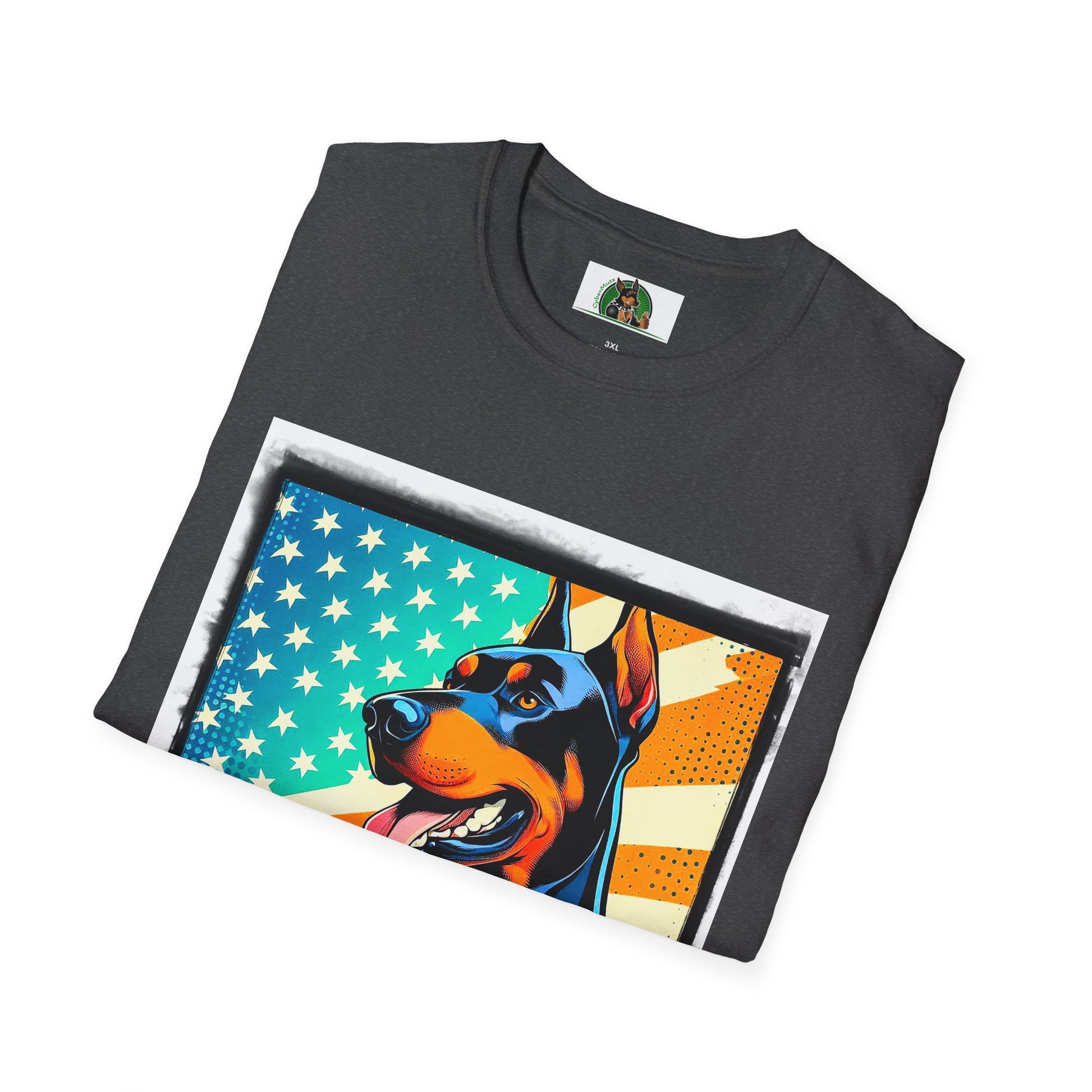 Doberman american superhero t shirt T-Shirt Printify