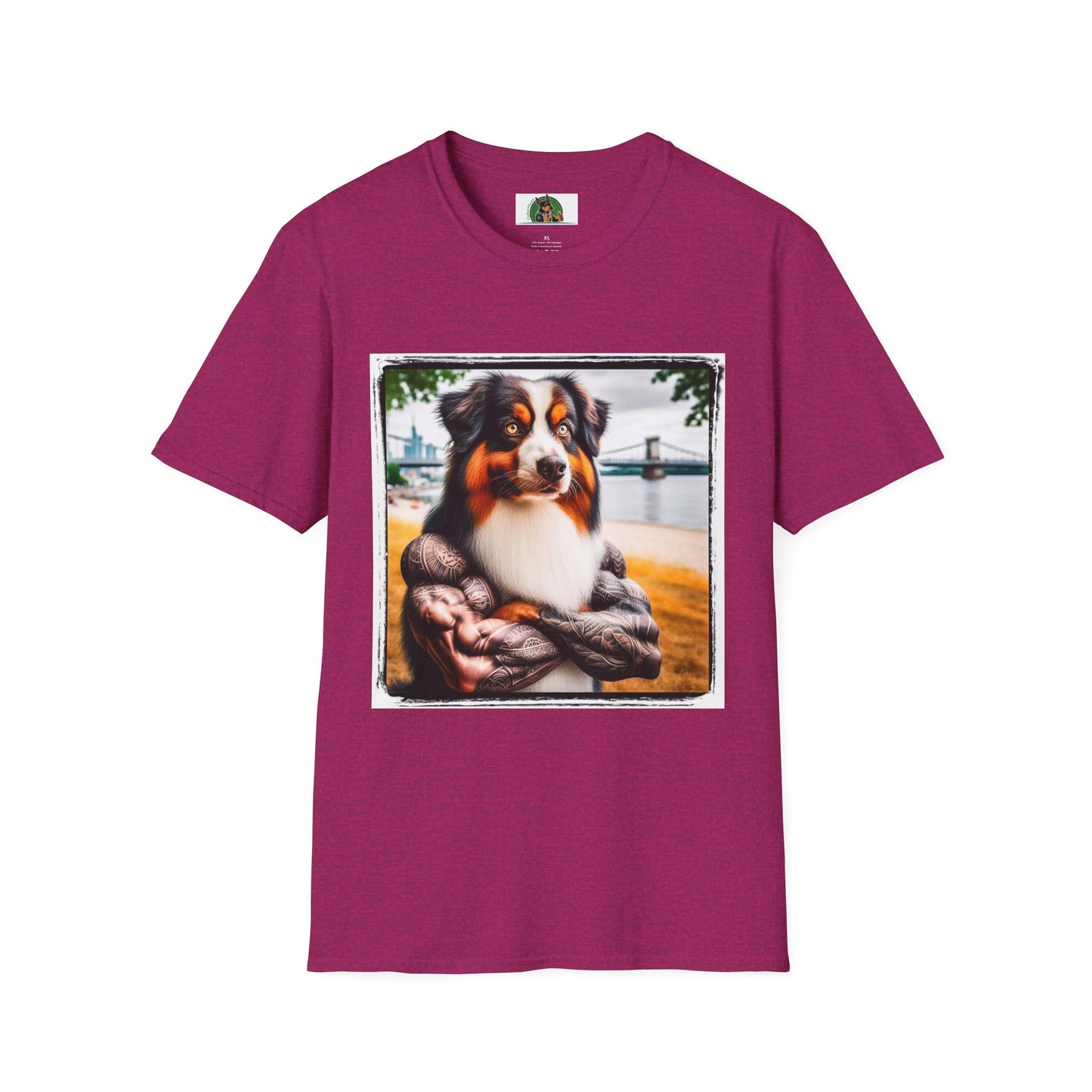 Australian Shepherd Tattooed And Buff T-Shirt Printify S Antique Heliconia 