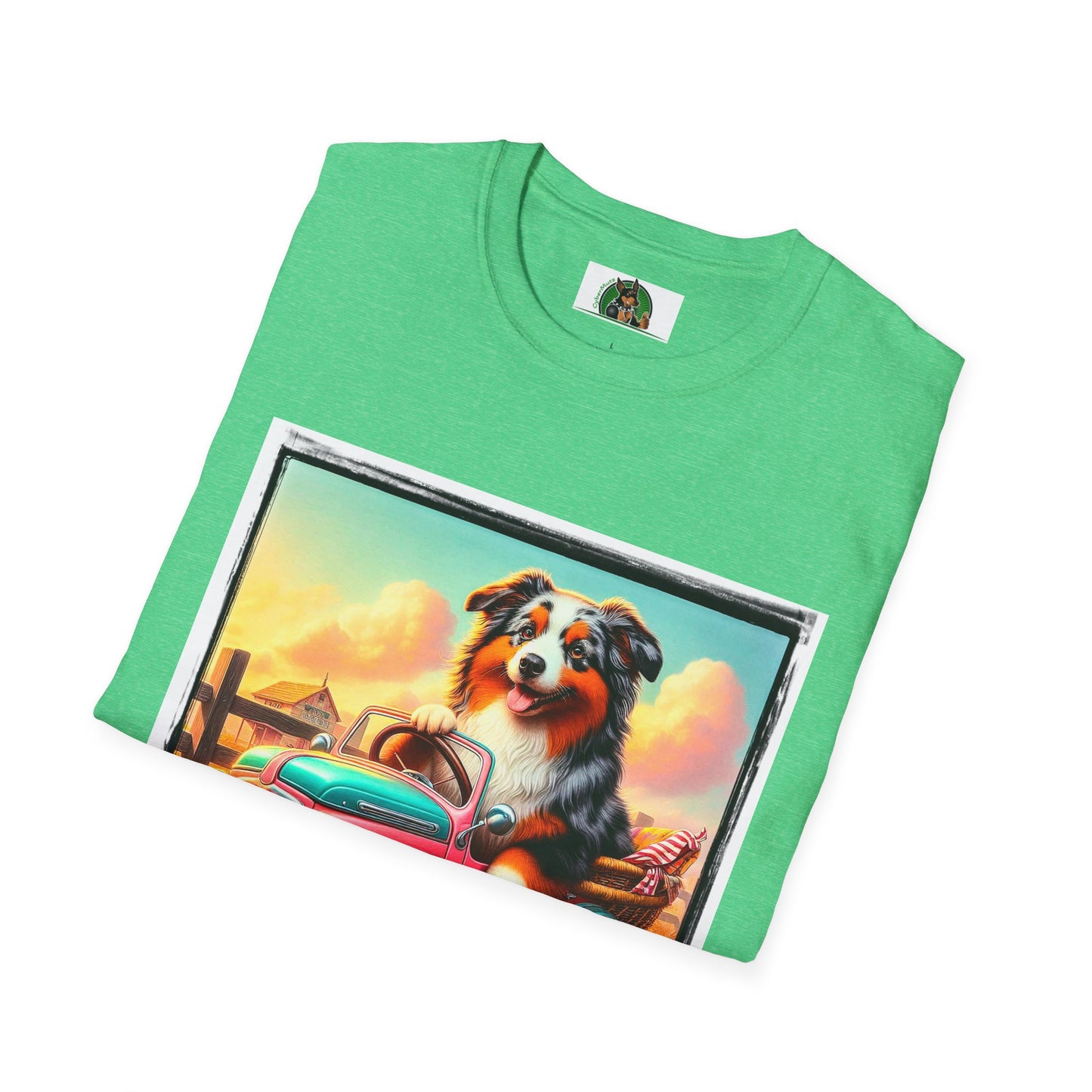 Wacky Australian Shepherd Dog In Mini Truck T-Shirt Printify   