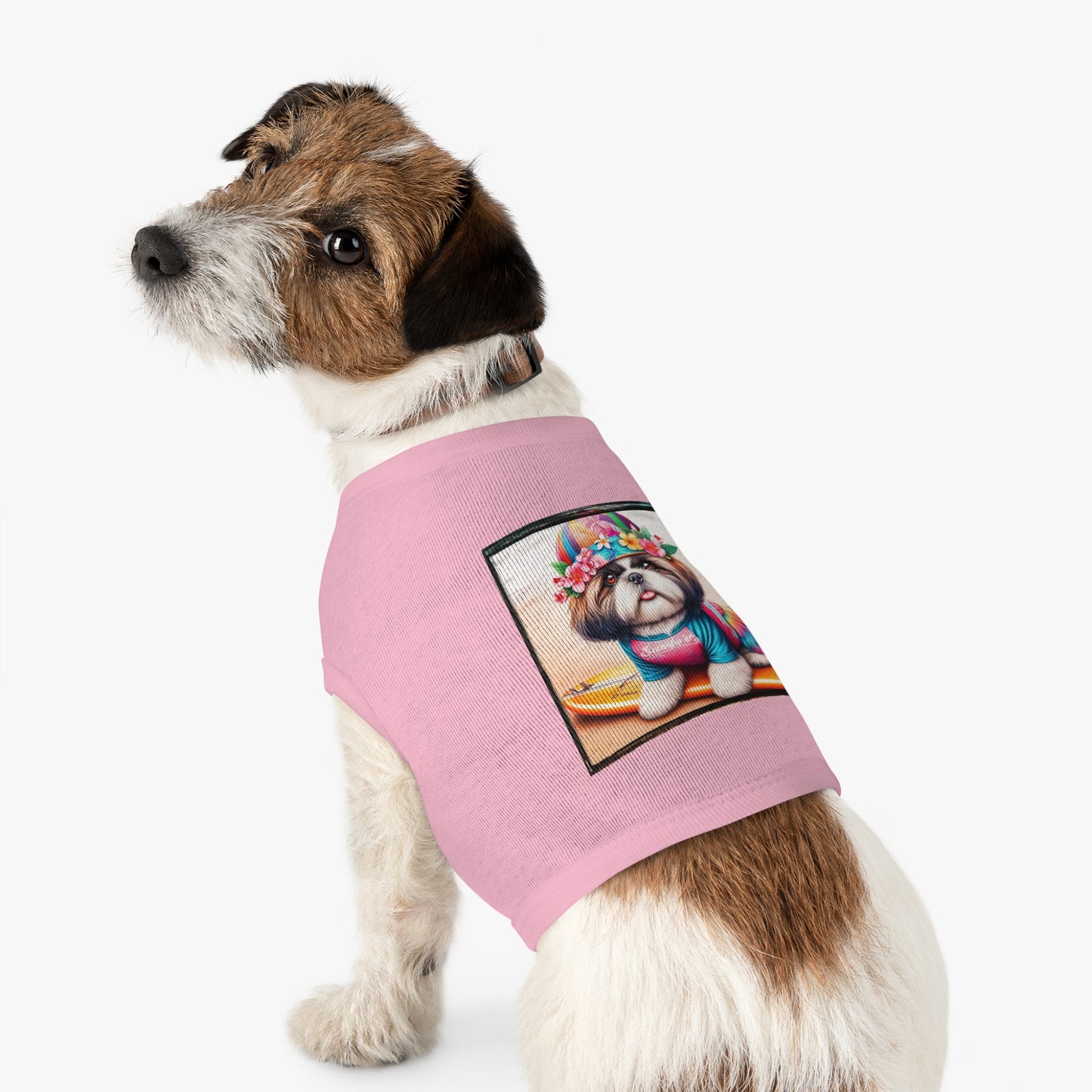 Pet Tank Top Shih Tzu surfer puppy Pets Printify