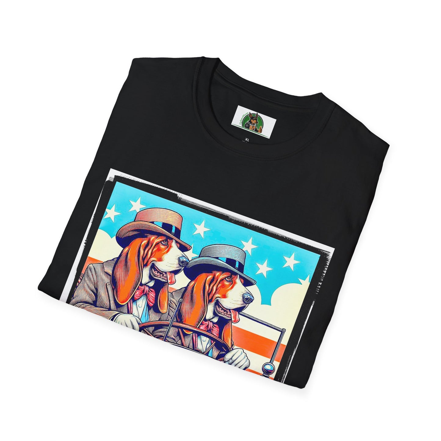 Wacky Basset Hounds In Old Car Driving T-Shirt Printify