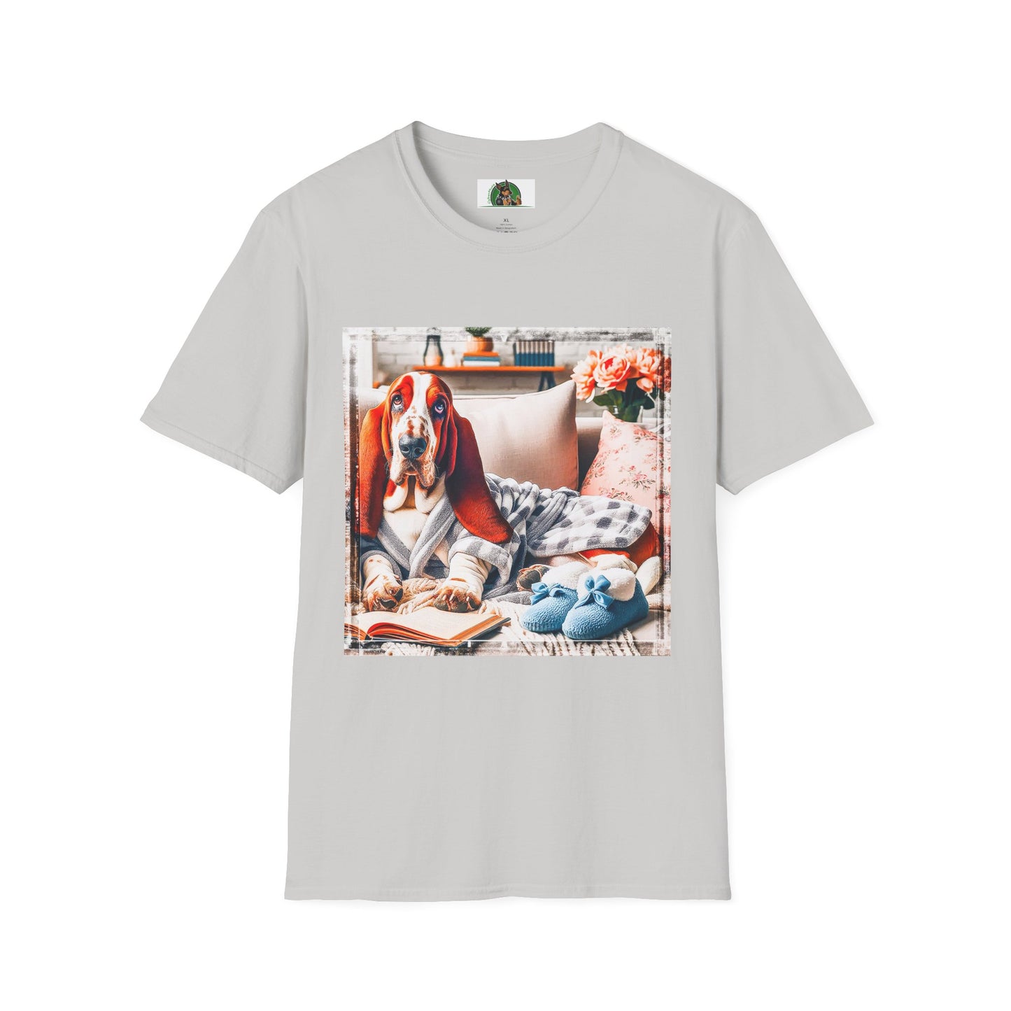 Basset Hound In PJ's Reading T-Shirt Printify S Ice Grey