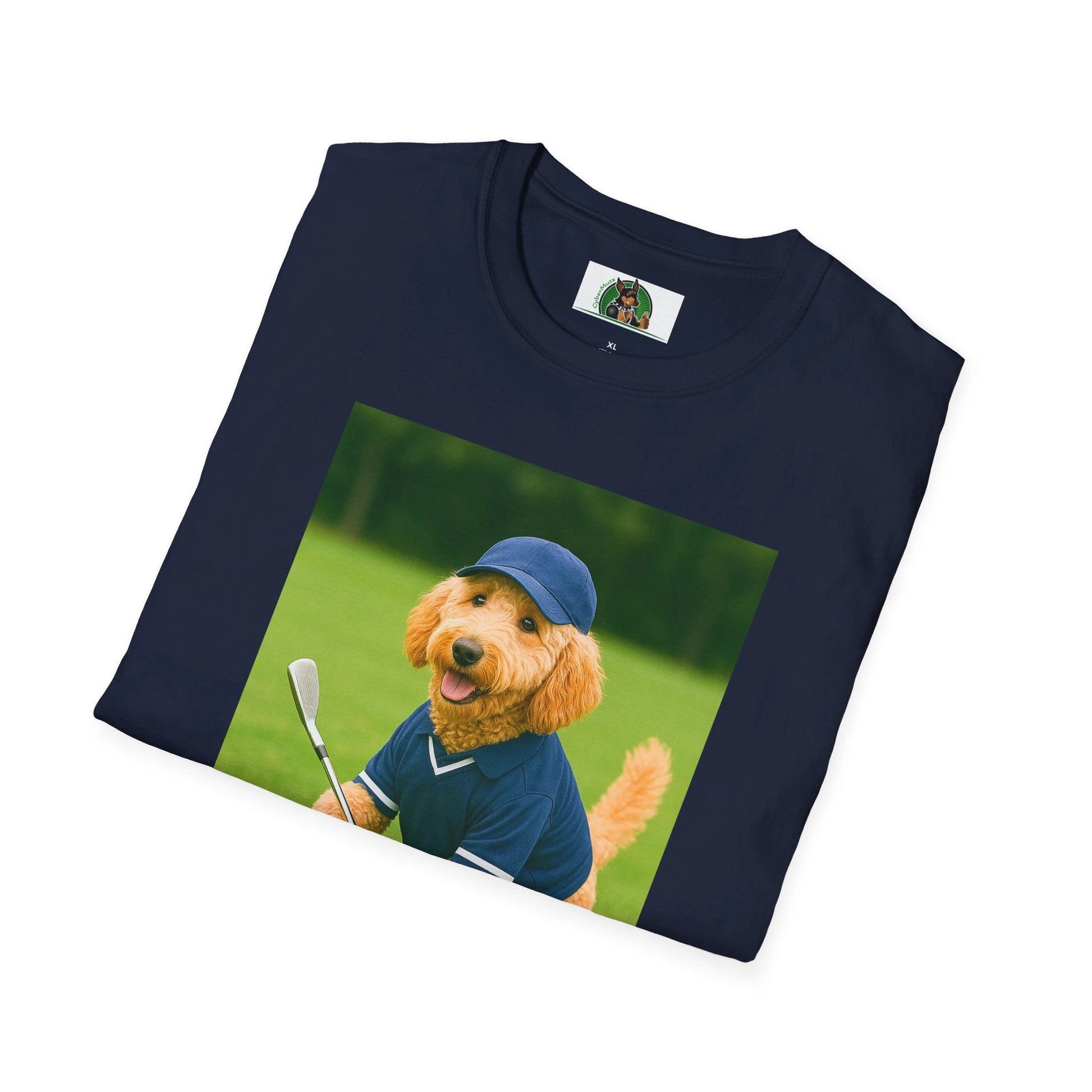 Golden Doodle Playing Golf T-Shirt — Sports Dog Golfing Tee T-Shirt Printify