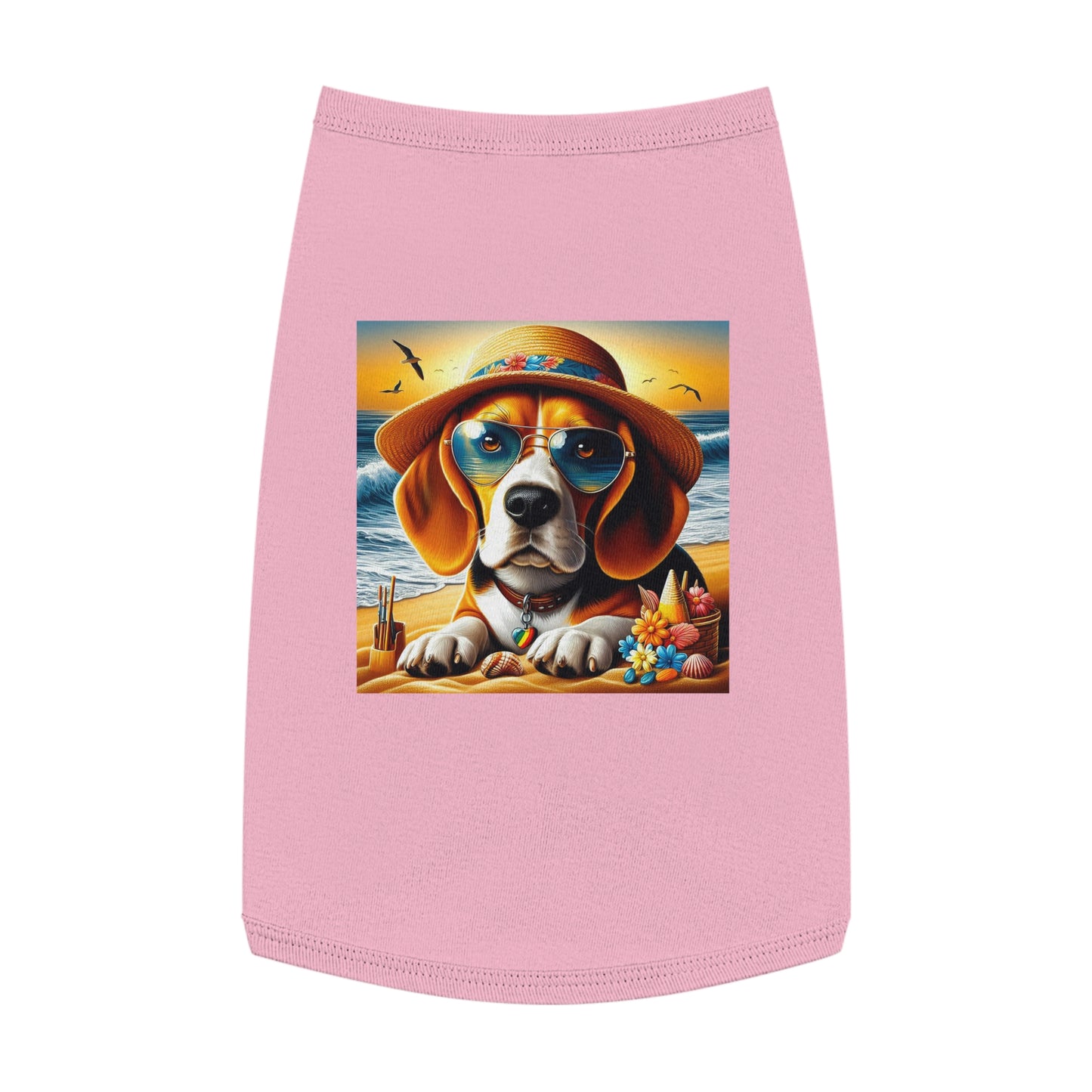 Pet Tank Top Beagle At Beach In Hat Pets Printify L Pink 