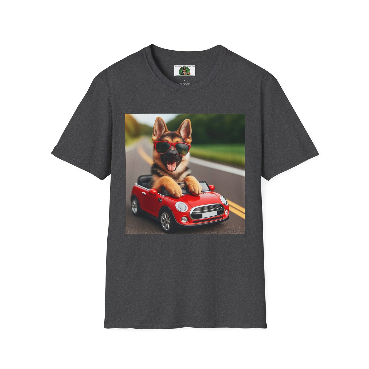 German Shepherd in a Wacky Little Car T-Shirt Printify Dark Heather S 