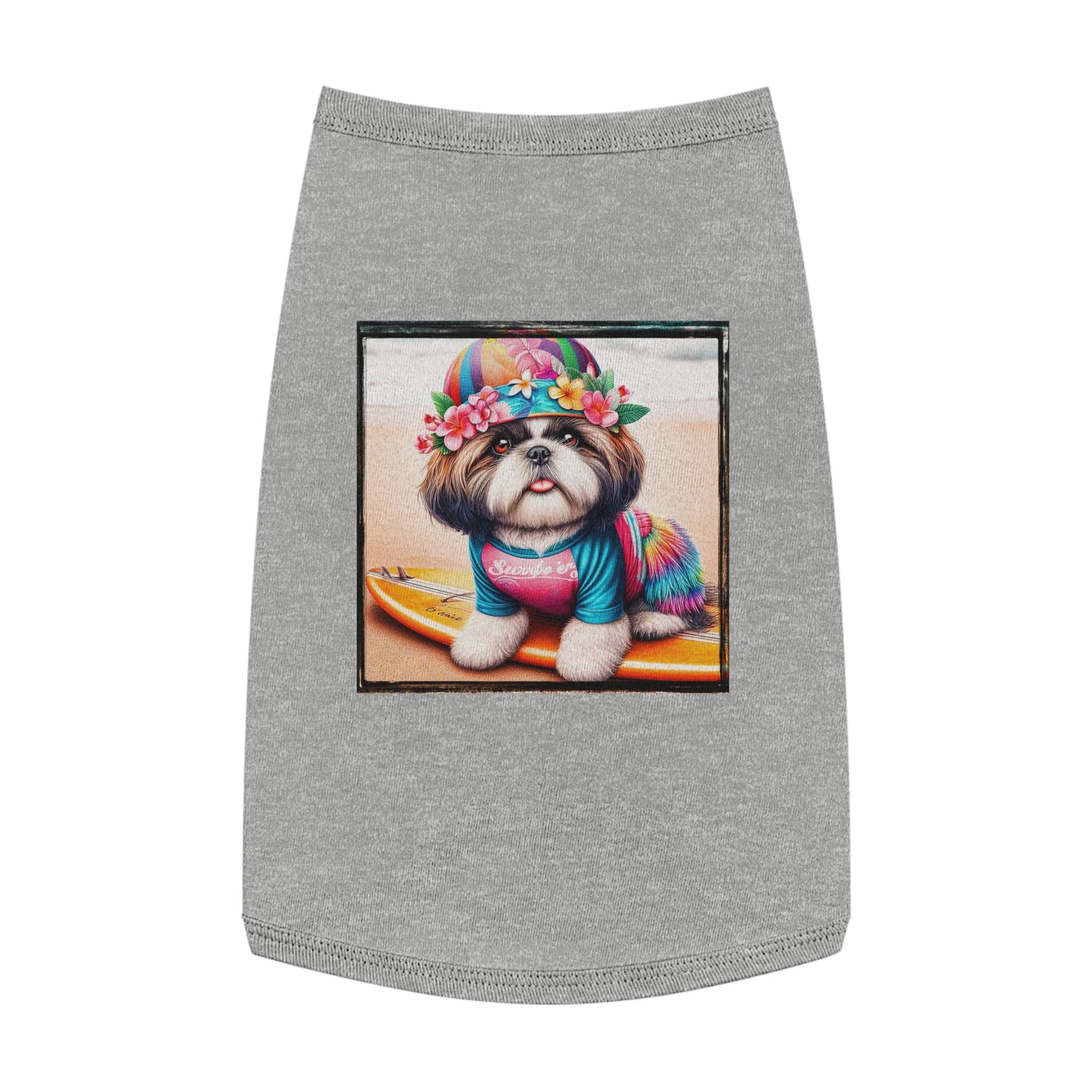 Pet Tank Top Shih Tzu surfer puppy Pets Printify L Heather