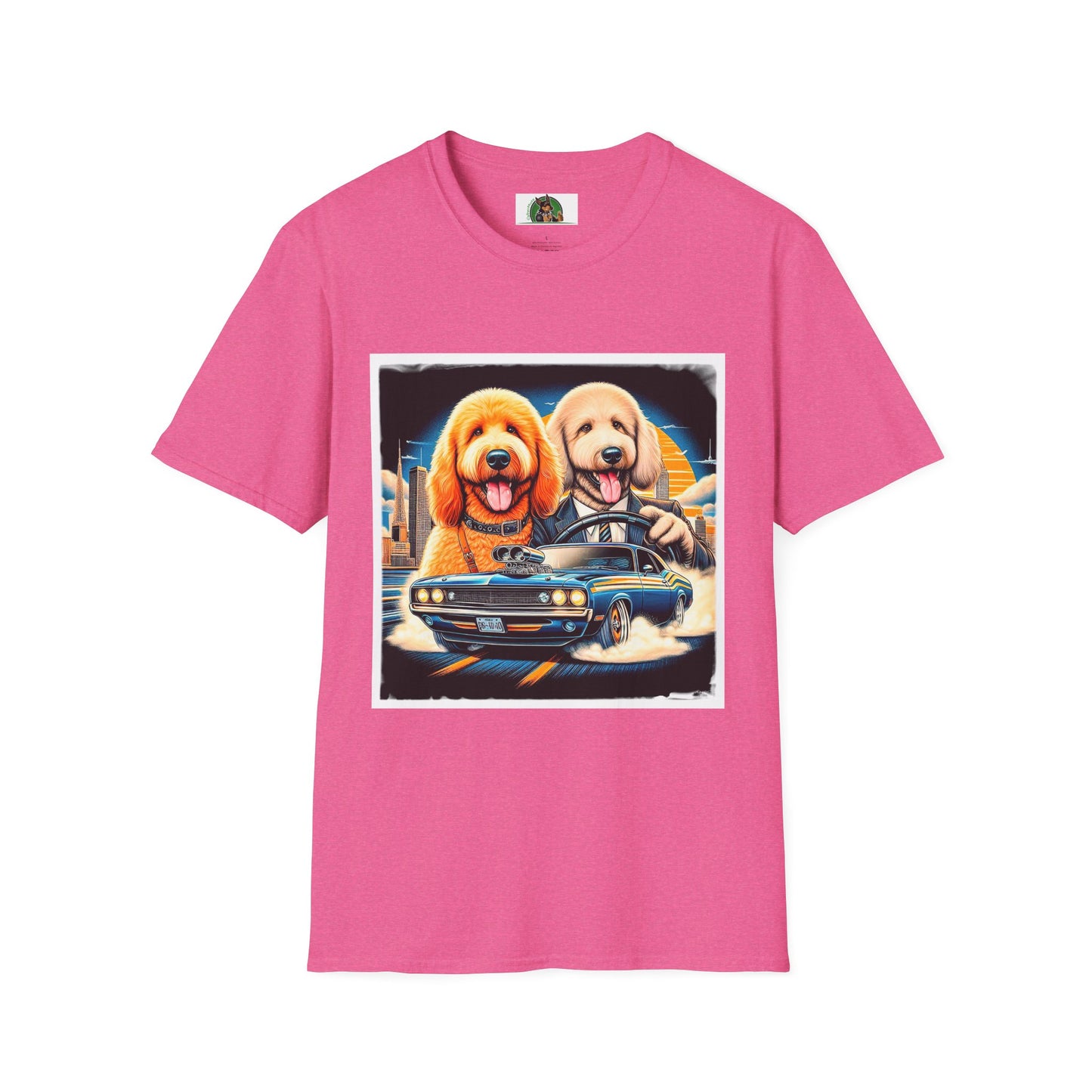 Golden Doodle cool car t shirt T-Shirt Printify S Heather Heliconia