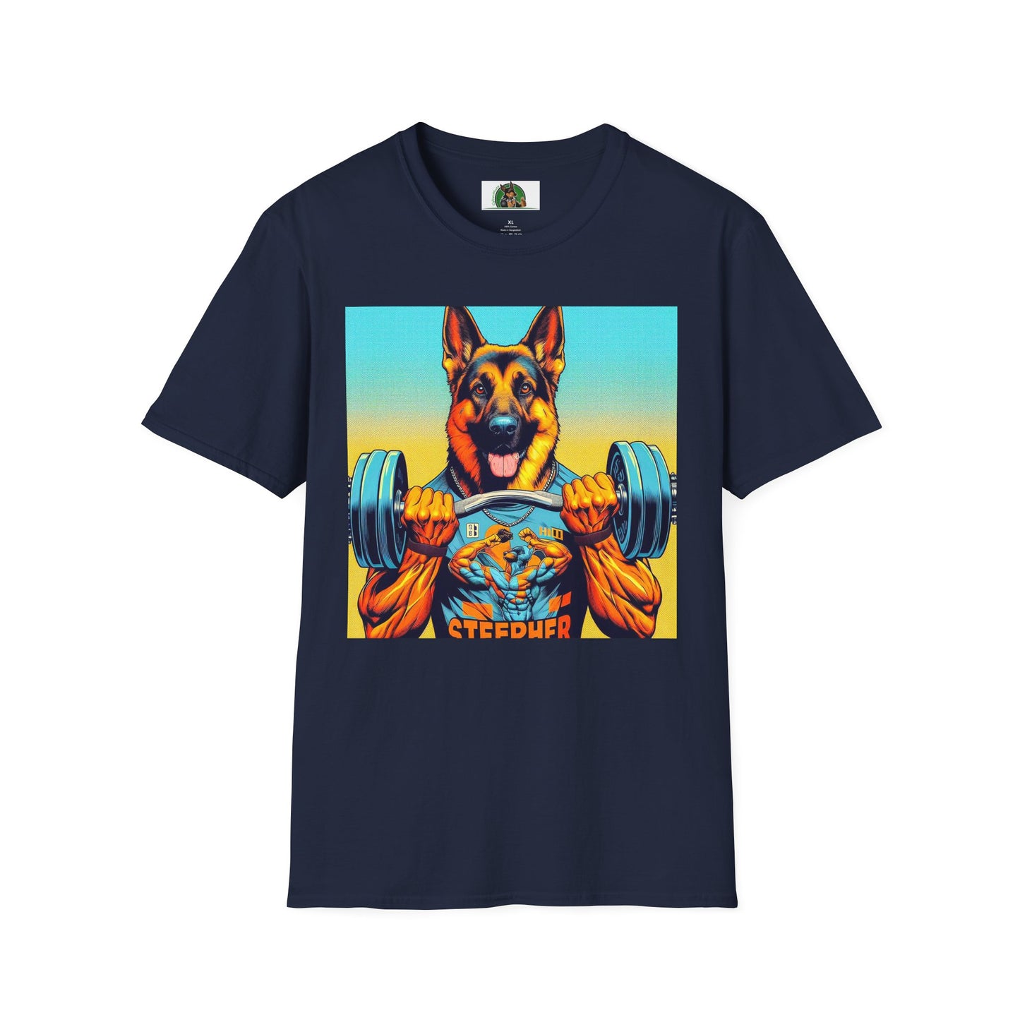 German Shepherd working out T-Shirt Printify Navy S