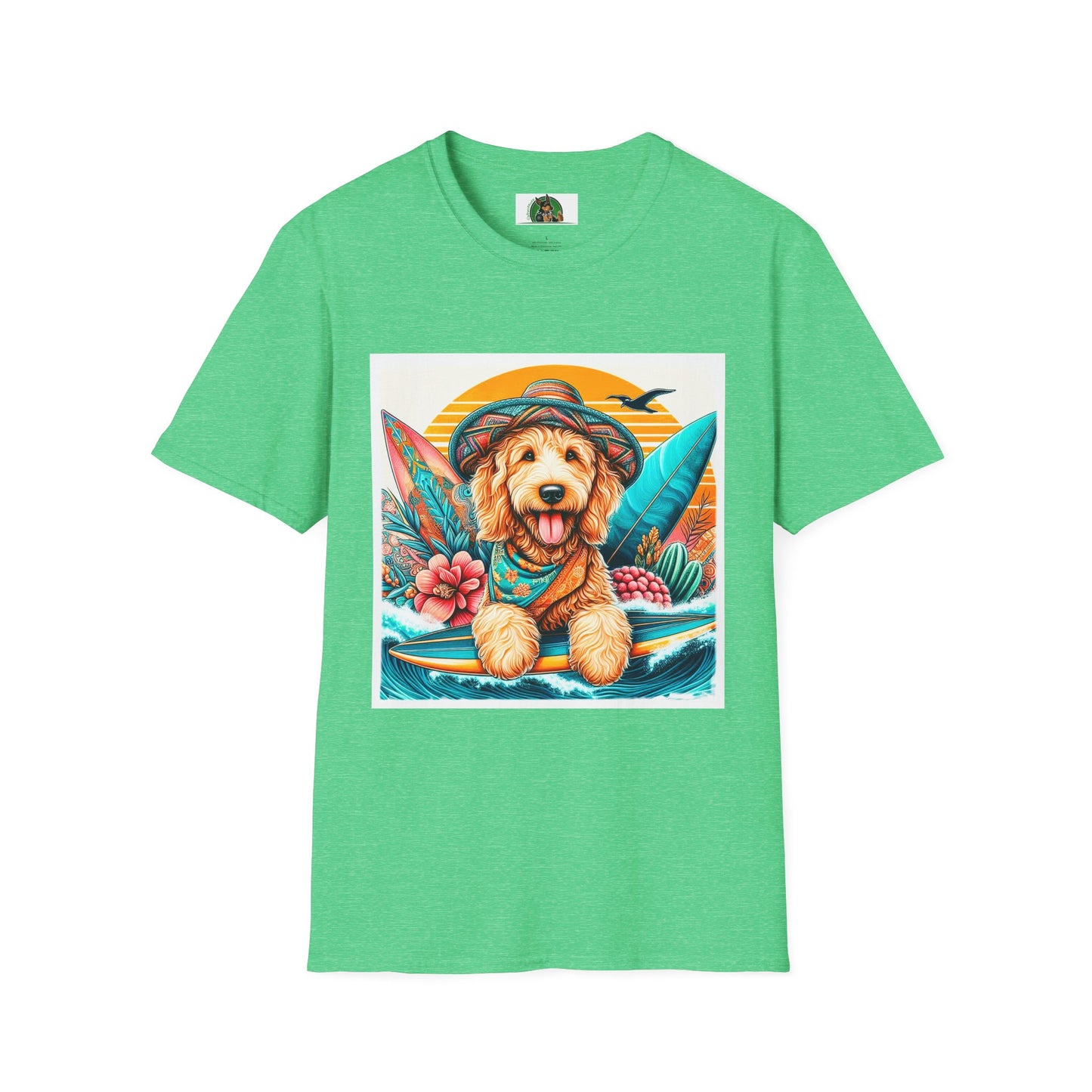 Golden Doodle blue waves shirt T-Shirt Printify S Heather Irish Green