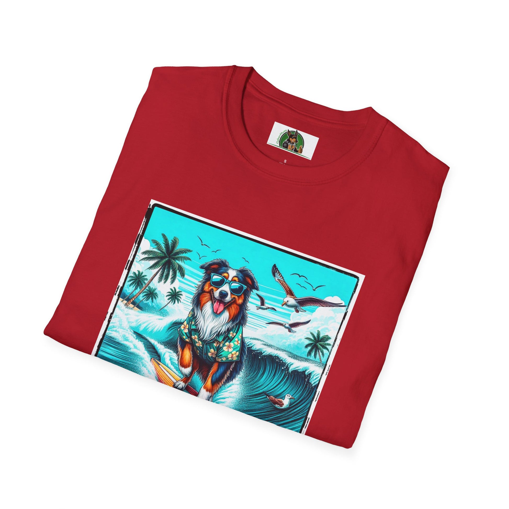 Australian Shepherd Wearing Hawaiian Shirt Surfer Dog T-Shirt Printify   