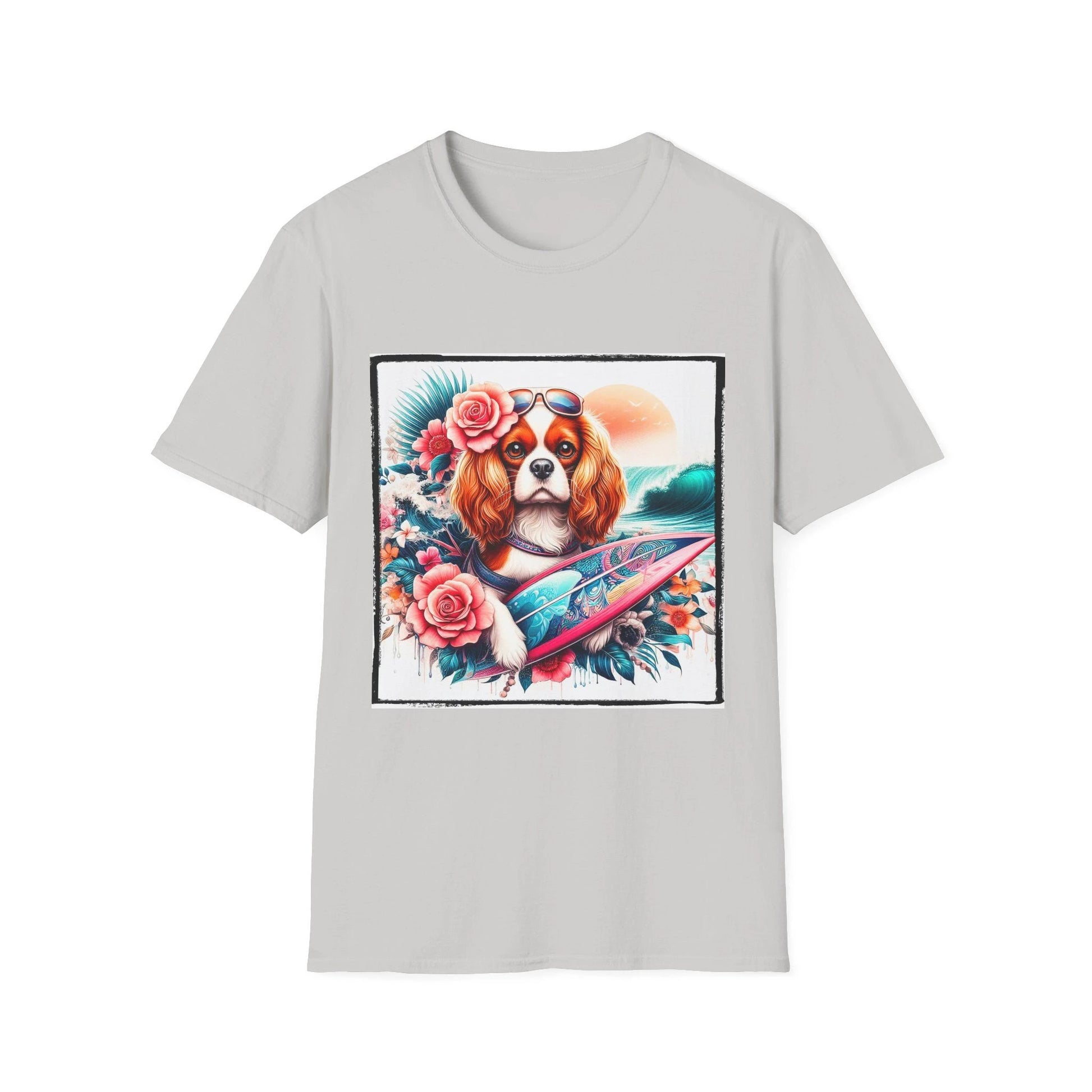 Cavalier King Charles Spaniel Surfer Girl T Shirt For Dog Lovers Cavalier Fans Beach Tee T-Shirt Printify