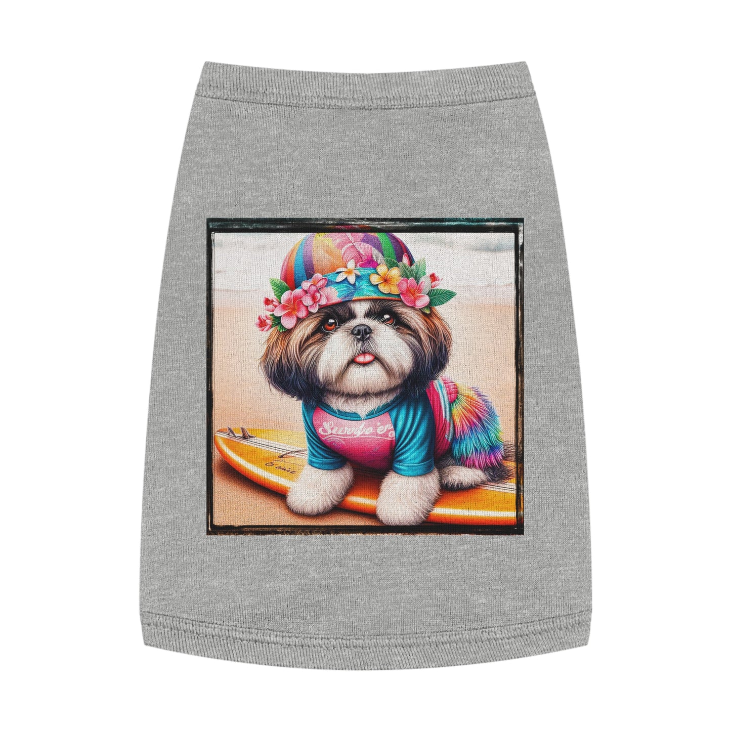 Pet Tank Top Shih Tzu surfer puppy Pets Printify M Heather
