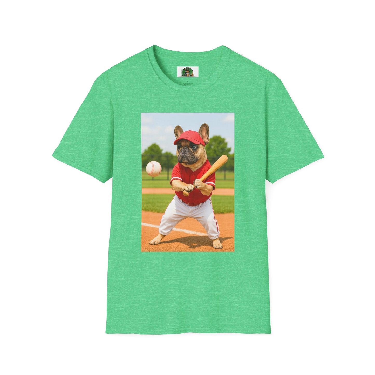 Sports Baseball French Bulldog T-Shirt T-Shirt Printify Heather Irish Green S