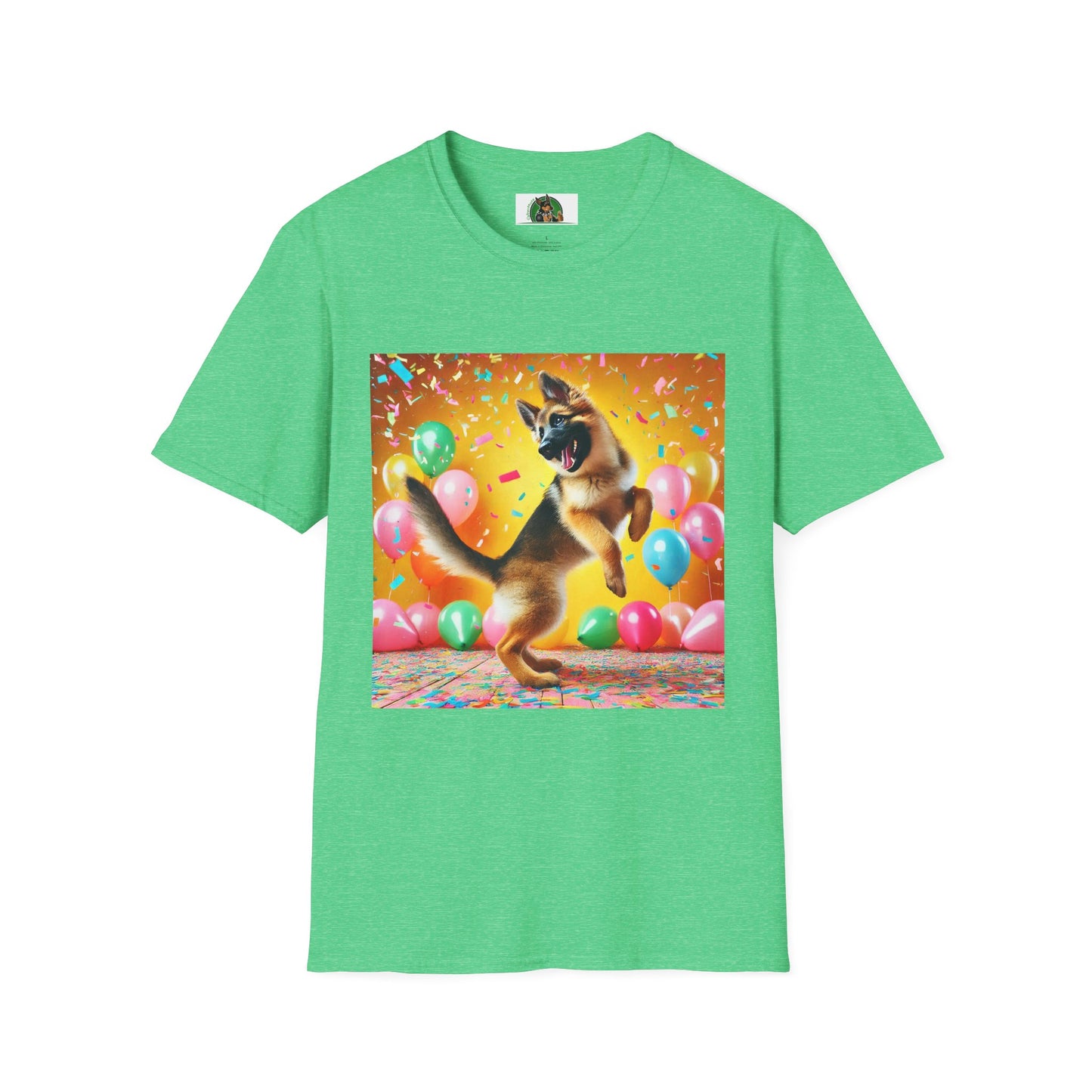 German Shepherd T-Shirt - Dancing Dog Design T-Shirt Printify S Heather Irish Green