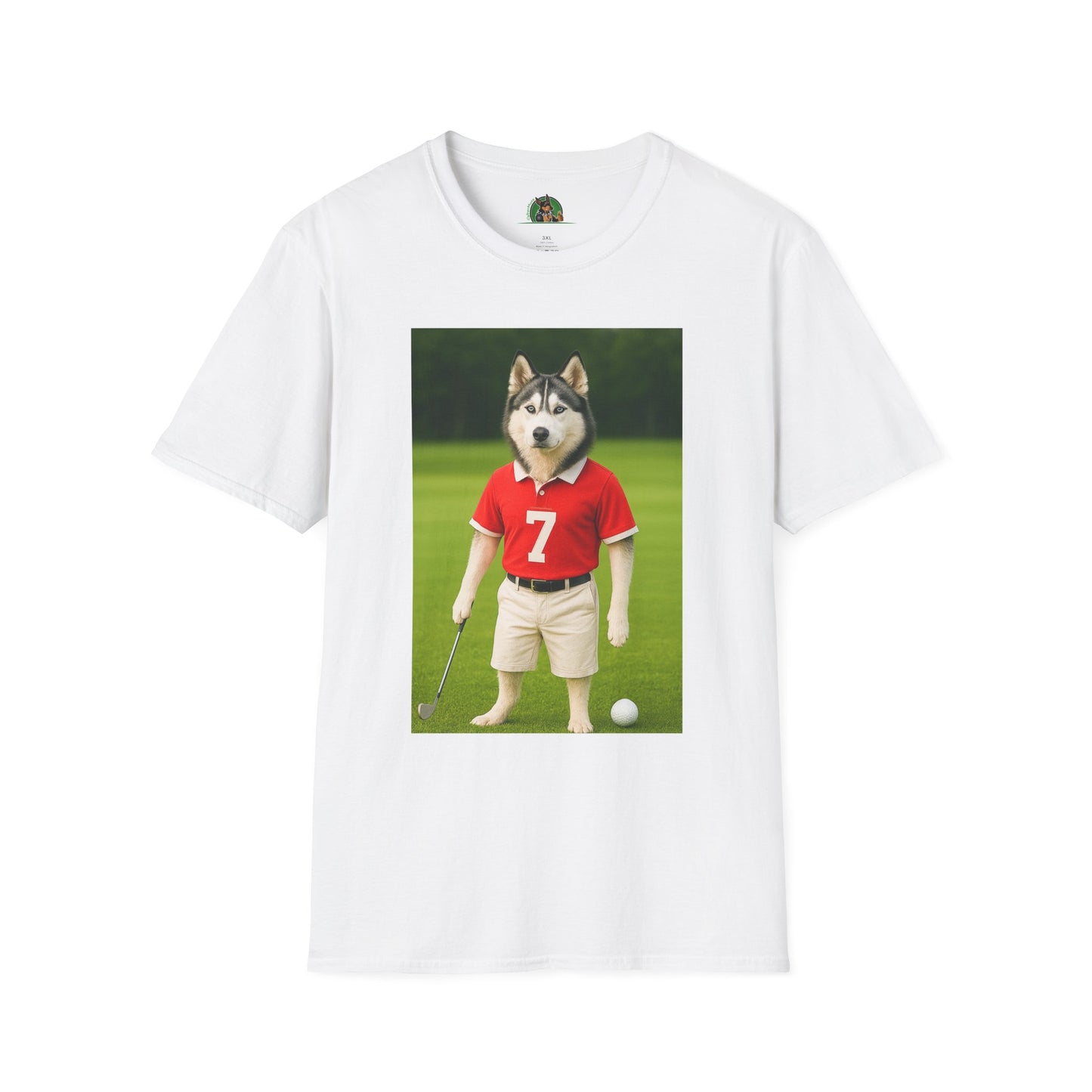 Husky Playing Golf T-Shirt — Sports Dog Tee T-Shirt Printify White S