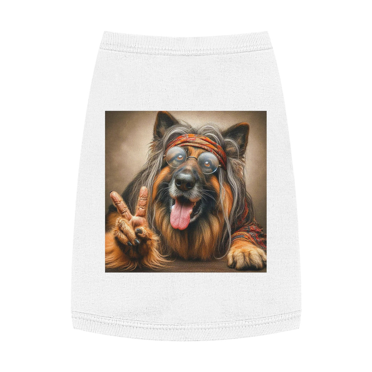 German Shepherd Peace Hippie Pet Tank Top Pets Printify M White