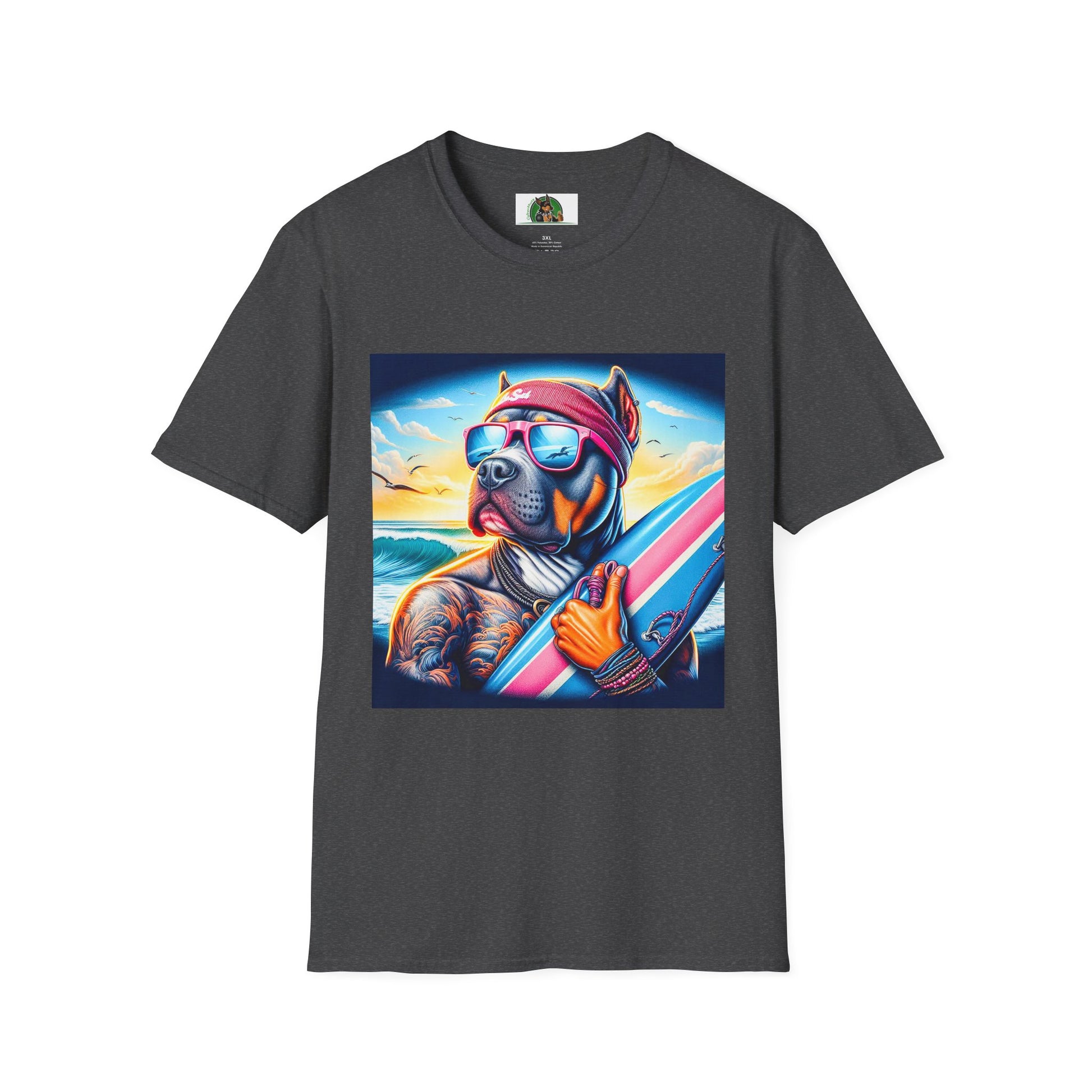 Pit Bull doggie surfer shirt T-Shirt Printify XS Dark Heather