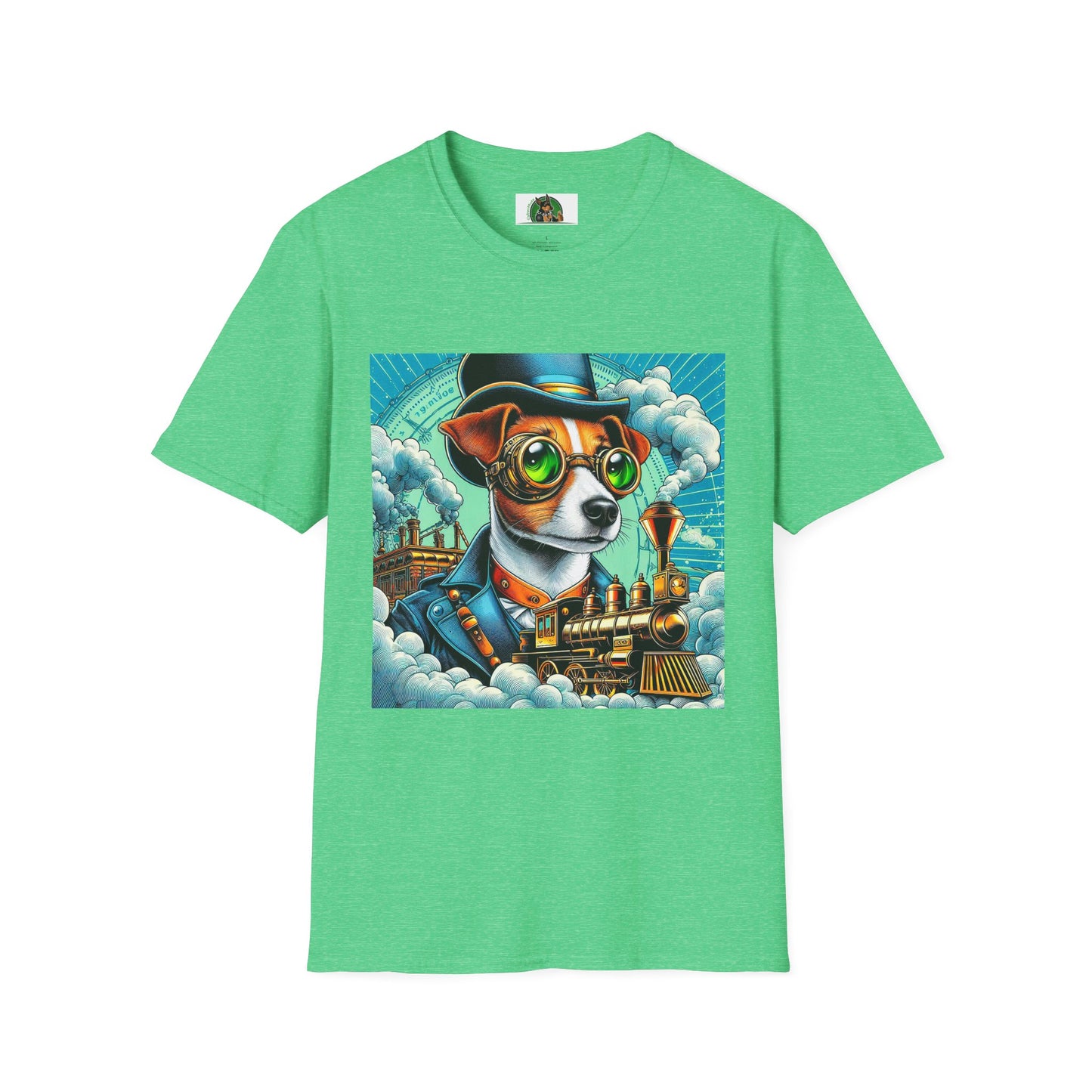 Jack Russell Steampunk And Train T-Shirt Printify S Heather Irish Green