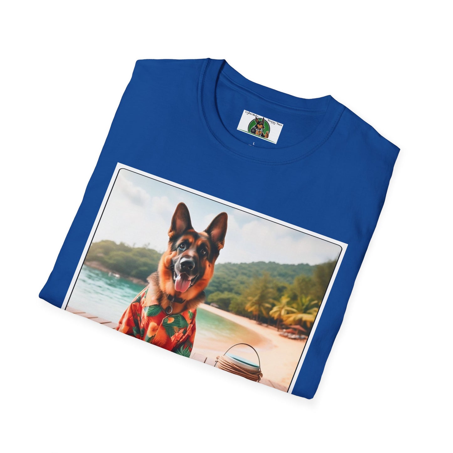 German Shepherd Dog "Beachin" Unisex Softstyle T-Shirt T-Shirt Printify