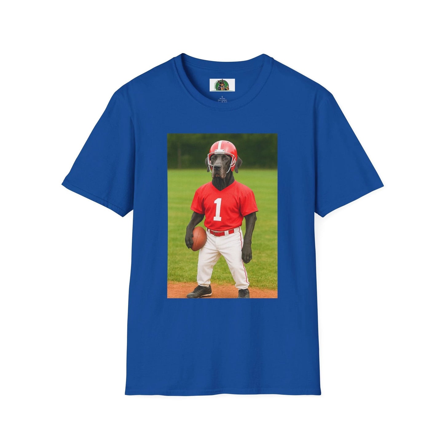 Great Dane Playing Football T-Shirt — Sports Dog Tee T-Shirt Printify Royal S